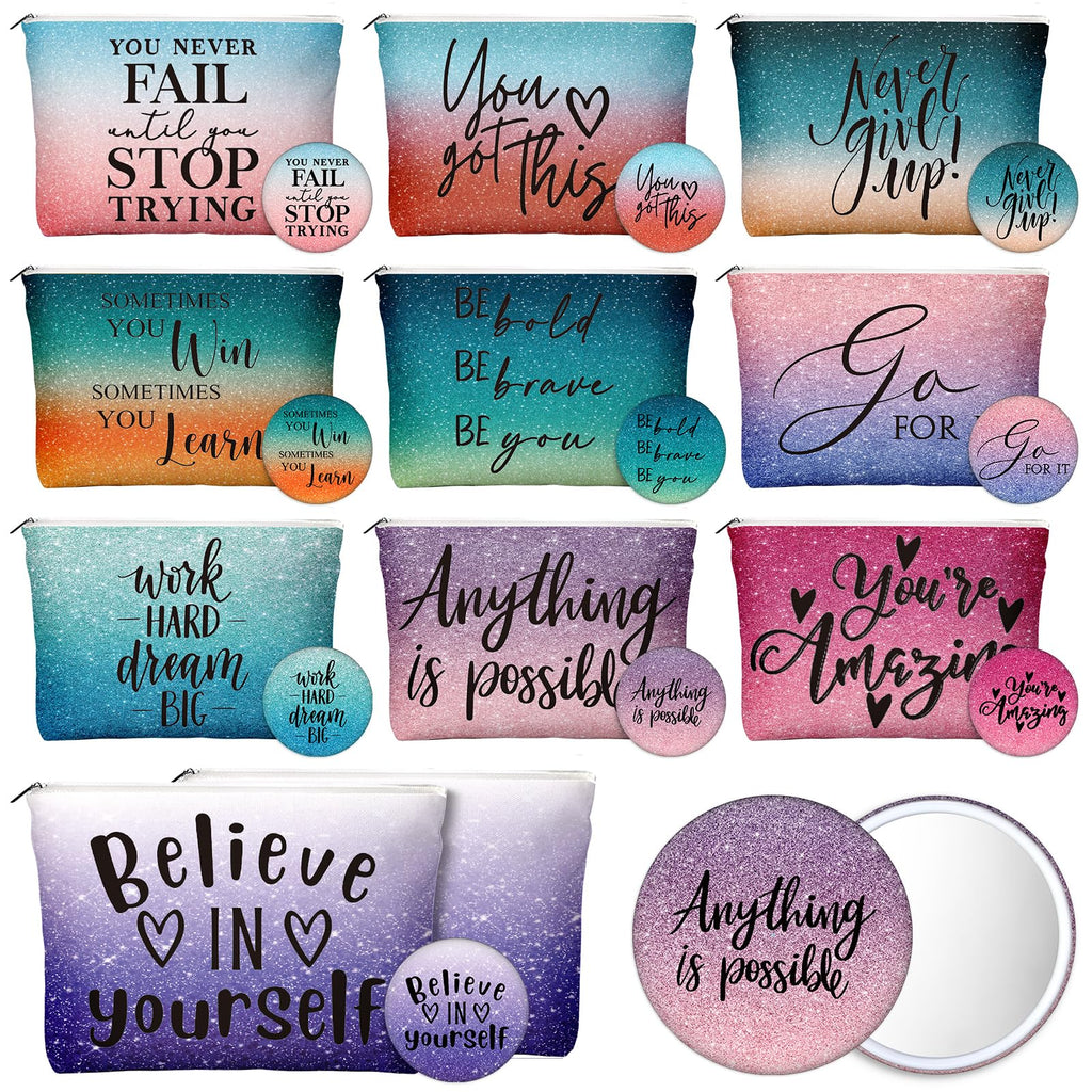 Vercraft 20 Pcs Employee Appreciation Gift for Women Inspirational Canvas Makeup Bag Portable Compact Mirror Bulk Cosmetic Bag Thank You Party Favor for Women Coworker Nurse (Bohemian,Boho)