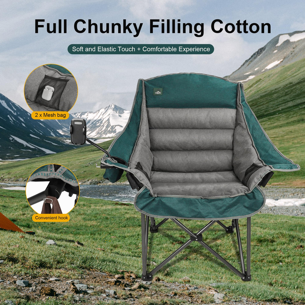 Northroad Oversized XL Padded Camping Chair w/Cell Phone Holder, Large Camp Chair, Foldable Lawn Chair w/Cup Holder,Carry Bag for Outdoor Hiking, Picnics, Heavy-Duty 400-lbs Capacity, Moca