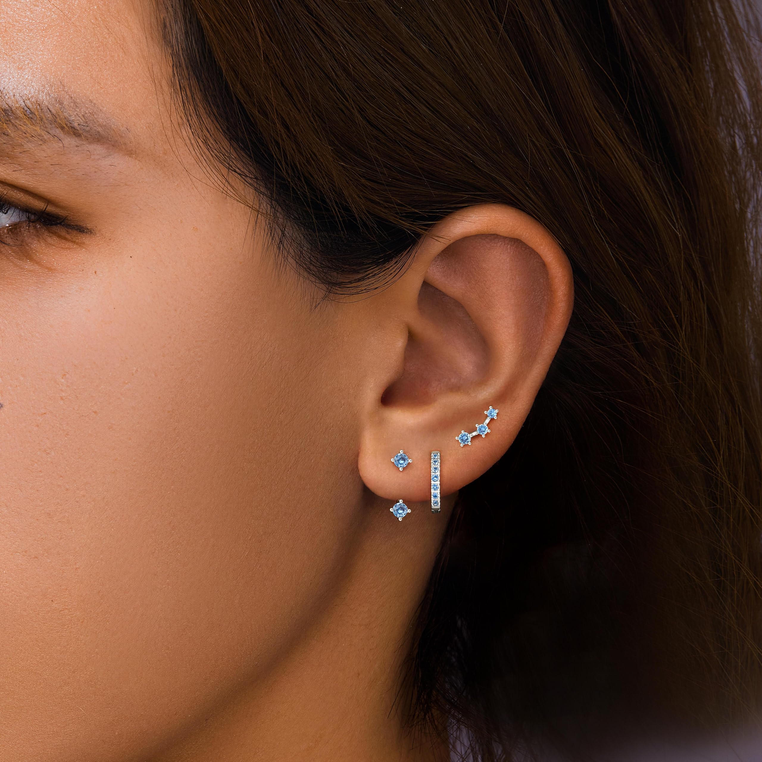 3 Pairs Dainty Small Earrings Set for Women Trendy, Birthstone Stud Huggie Hoop Jacket Stack for Cartilage Helix, Gold Plated Hypoallergenic Cute Women Fashion Accessories Western Jewelry Gifts