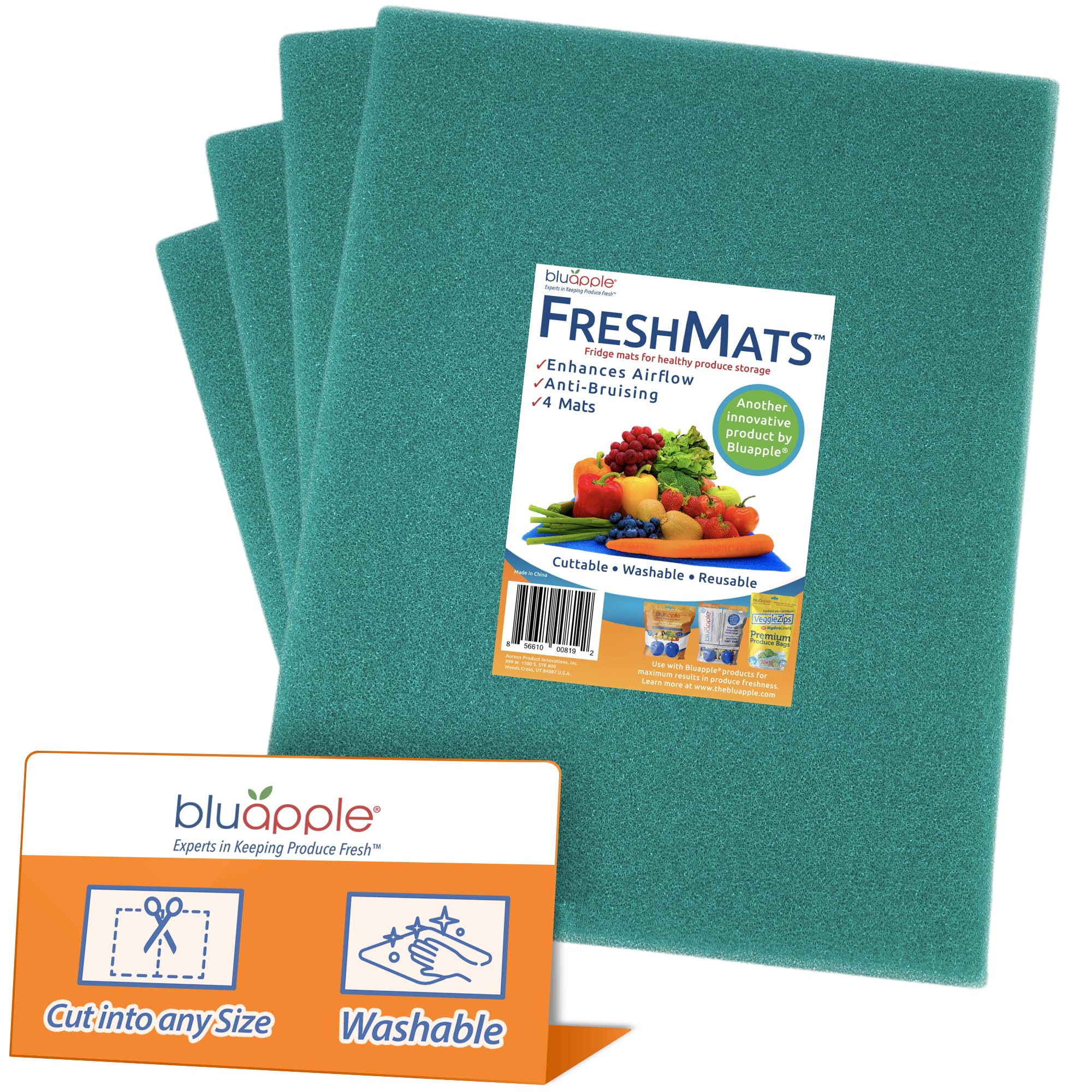 Bluapple FreshMats, Refrigerator Bin Liner, Fridge Drawer Mats, Crisper Life Extender Liner Keeps Produce Fresh Longer, Anti-Bruising, for Air Circulation, Washable & Reusable (4-Mats, 12x15, Black)