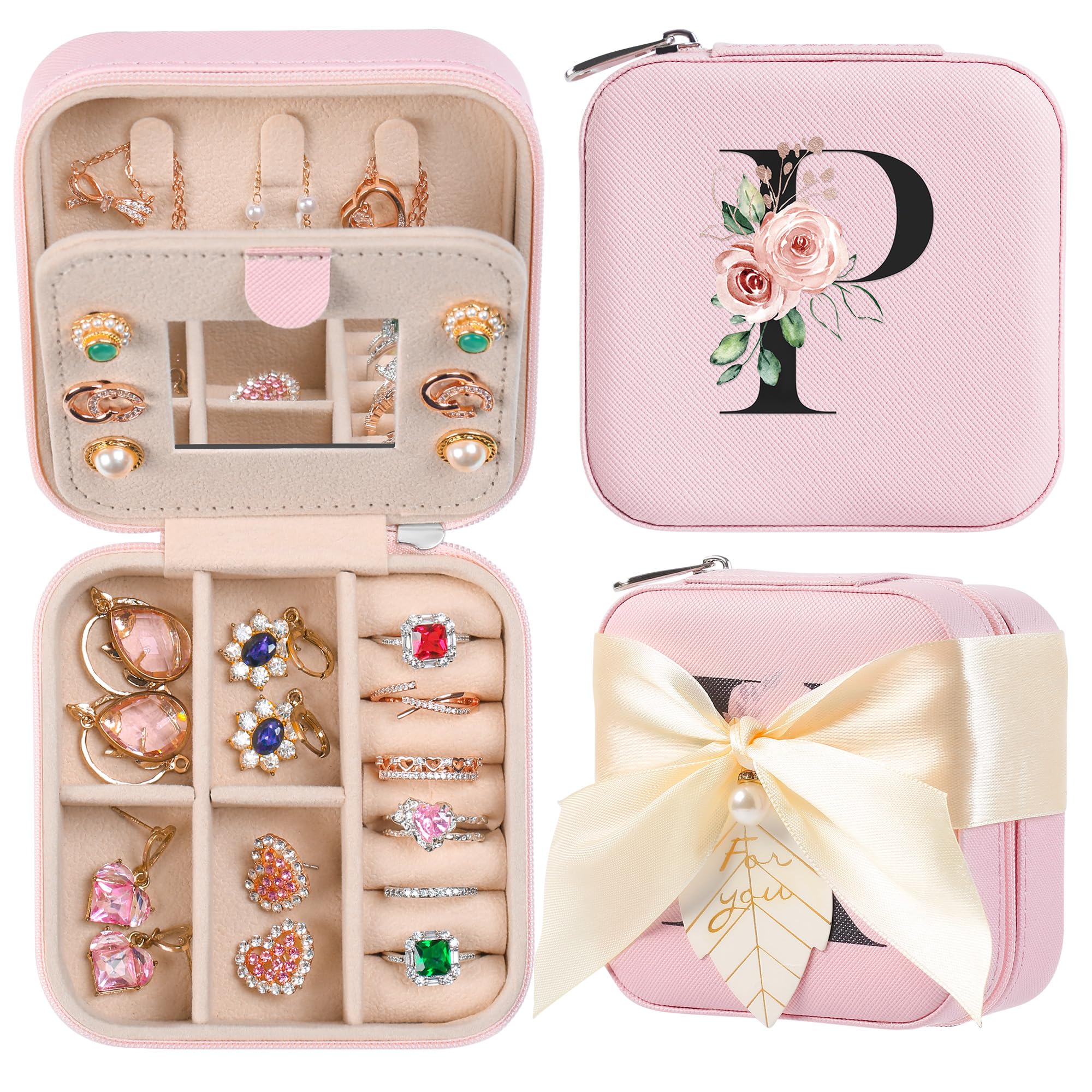 AYGXU Travel Jewelry Box for Women and Girls - Small Case With Initial A-Z - Teacher Gifts