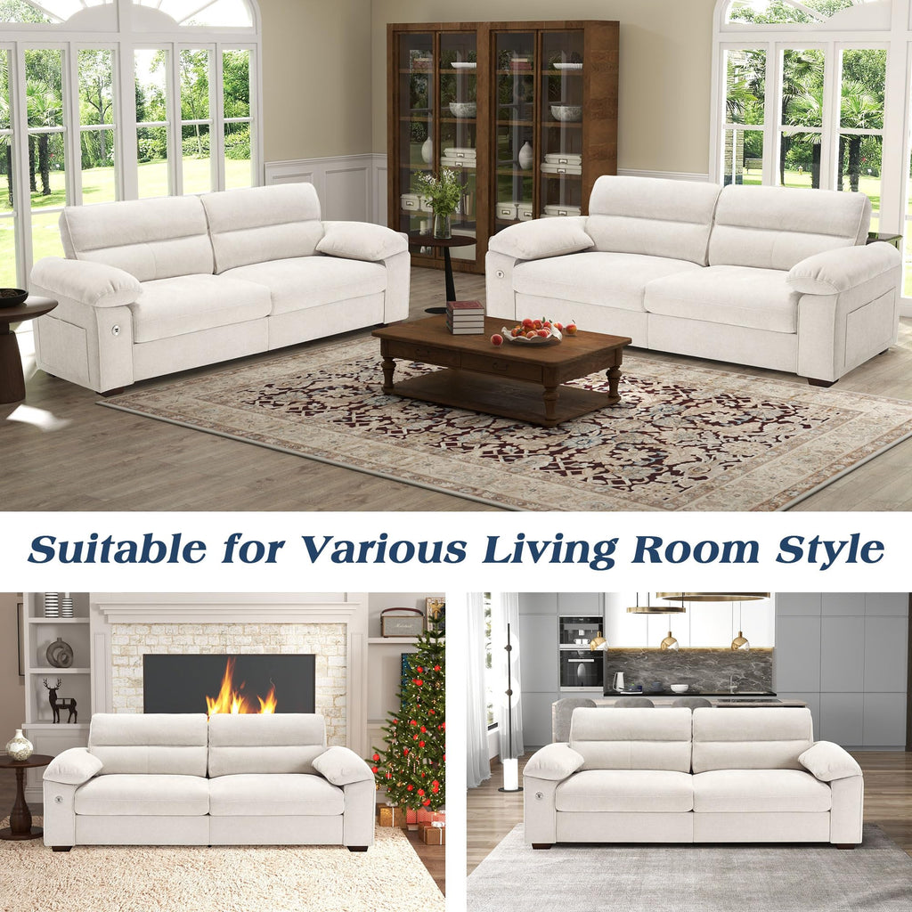 WorthFurni Sofas for Living Room, Chenille Loveseat Couch Set, Small Sofa, 3 Seater Sofa, USB Charging, Removable Sofa Cover,Solid Wood Frame, Easy to Install(70inch,Beige)