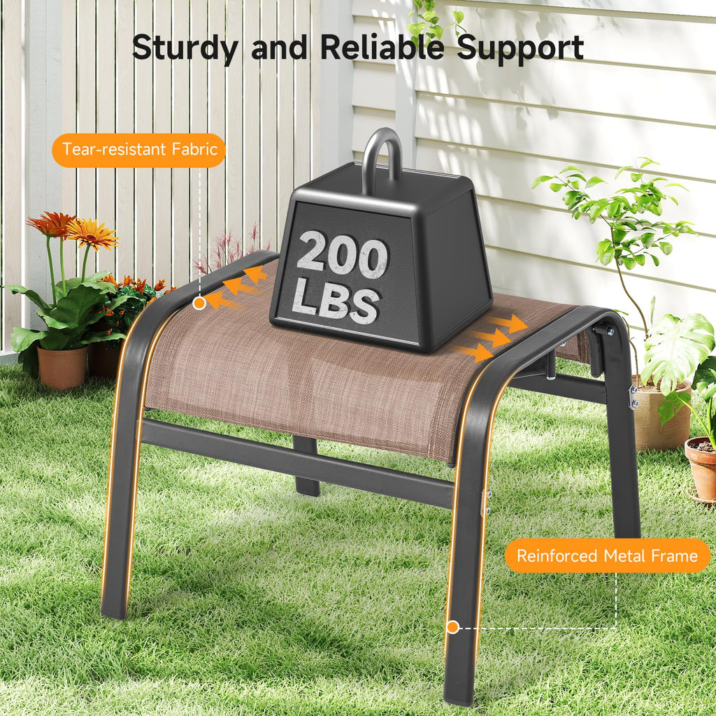 ONBRILL Outdoor Ottoman Set of 2, All Weather Outdoor Foot Stool with Supportive Textliene and Metal Frame, Stackable Oversized Outdoor Foot Rest for Furniture Patio Garden Pool, Beige