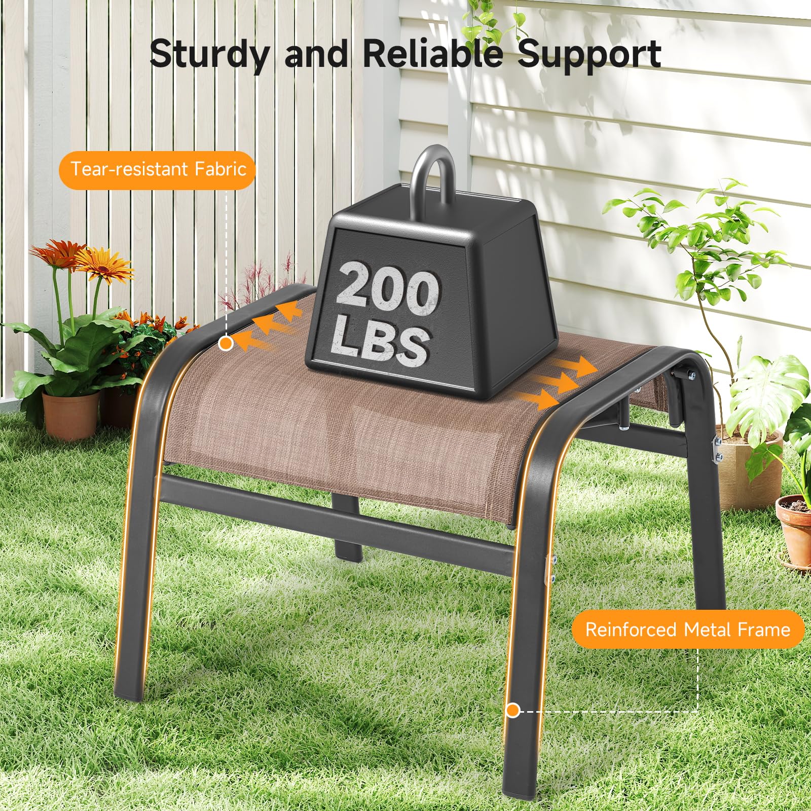 ONBRILL Outdoor Ottoman Set of 2, All Weather Outdoor Foot Stool with Supportive Textliene and Metal Frame, Stackable Oversized Outdoor Foot Rest for Furniture Patio Garden Pool, Beige