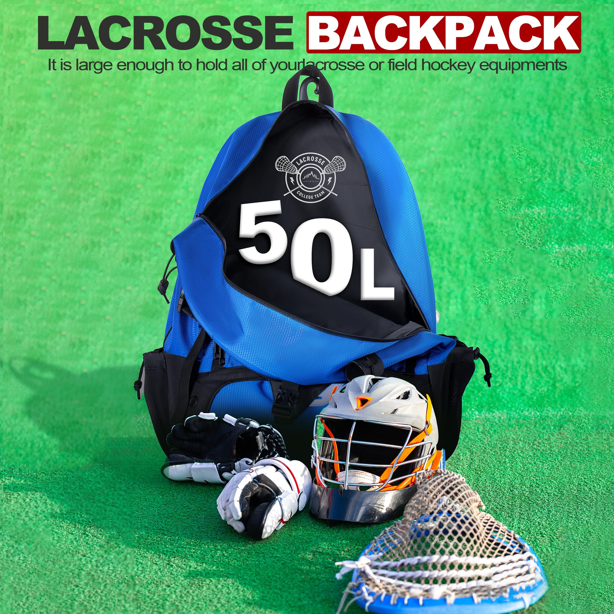 GoHimal Lacrosse Bag Extra Large Lacrosse Backpack with Tow Stick Holder