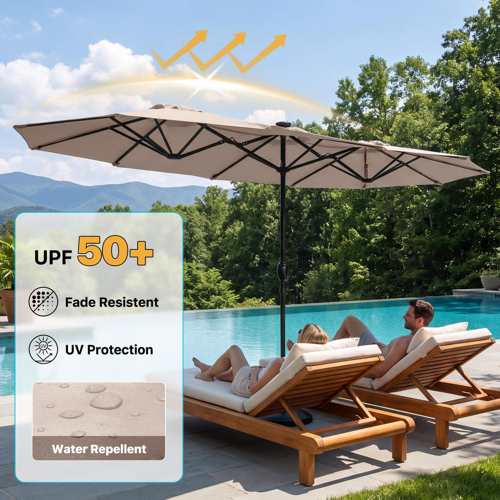 FREE SOLDIER 13ft Patio Umbrella Double Sided Outdoor Umbrella for Patio Table Umbrella with Solar lights for Garden Yard Pool (Beige)