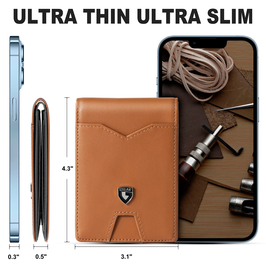 GSOIAX Slim Wallet for Men Rfid Blocking Leather Bifold Front Pocket Carbon Fiber Men's Money Clips Credit Card Holder With Gift Box