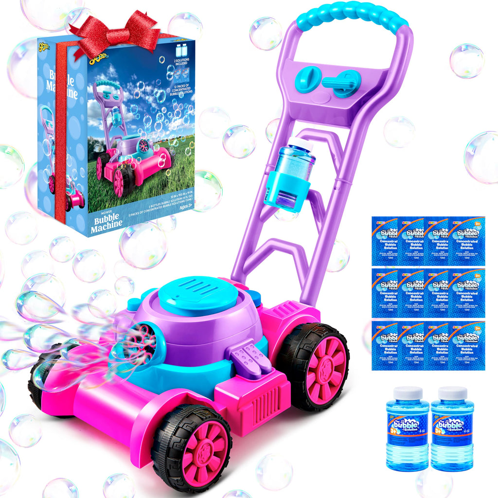 SLOOSH Bubble Lawn Mower Toddler Toys - Spill-Proof Bubble Machine Pretend Gardening Play Toy for Age 1 2 3 1-3 Year Old Baby Boys Indoor Outdoor Use, Easter Basket Stuffers Birthday Gifts (Blue)