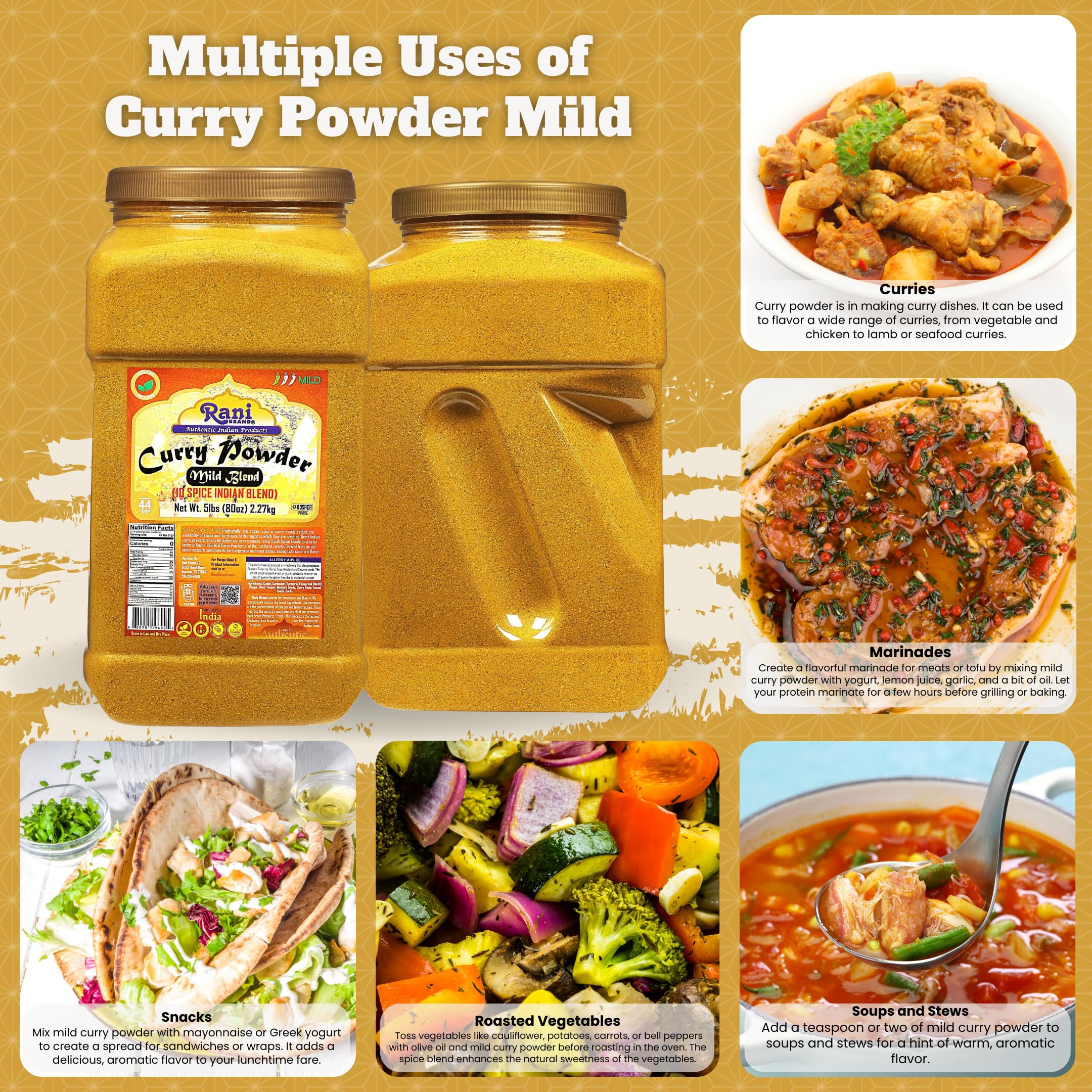 Rani Curry Powder Mild (10-Spice Authentic Indian Blend) 3oz (85g) PET Jar ~ All Natural | Salt-Free | NO Chili or Peppers | Vegan | No Colors | Gluten Friendly | NON-GMO | Kosher | Indian Origin