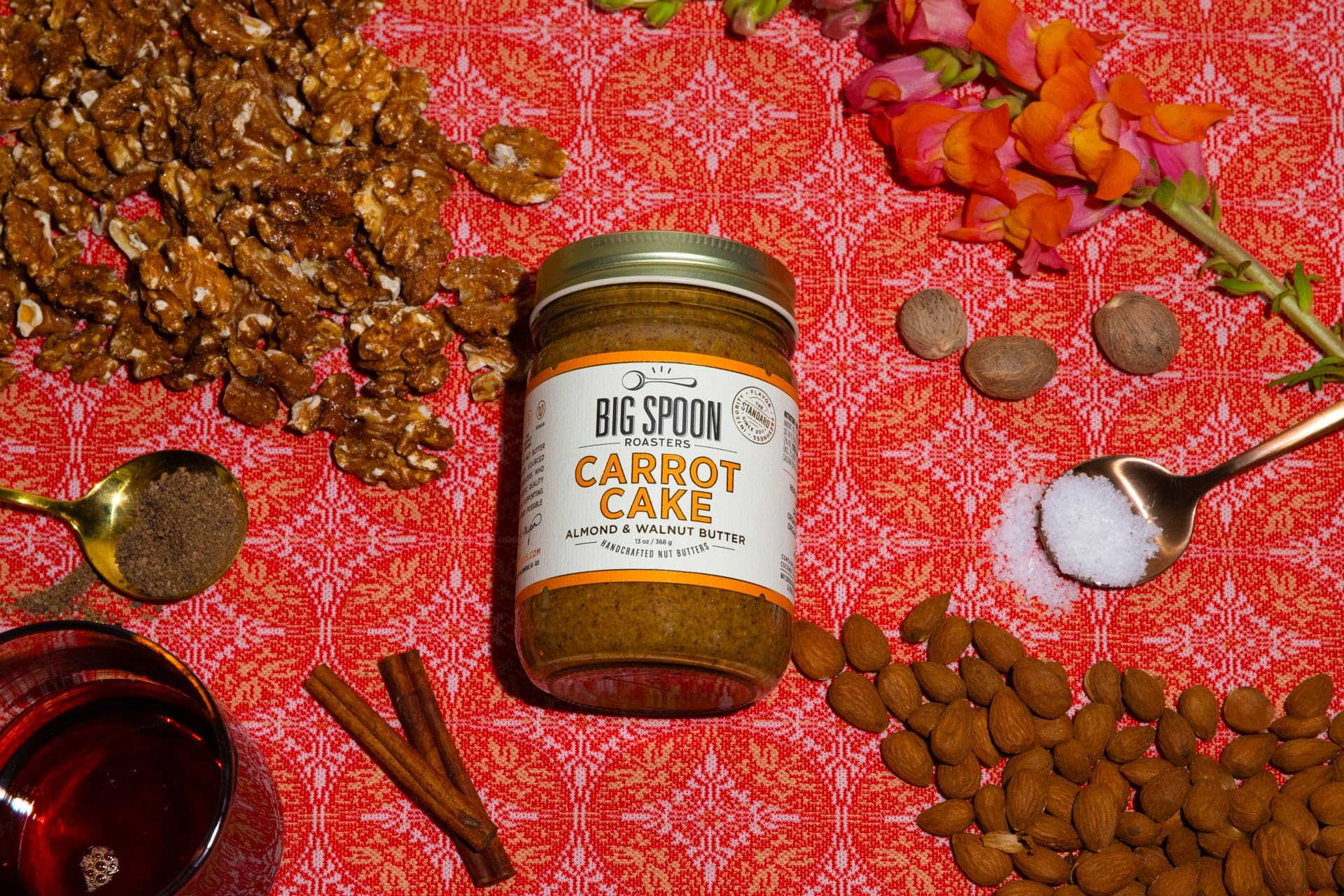 Big Spoon Roasters Carrot Cake Almond Butter With Sea Salt - Keto Friendly, Low Sugar Almond Butter - Crunchy & Bee-Friendly Almonds - Gourmet, Vegan Almond Nut Butter - 13 Ounces