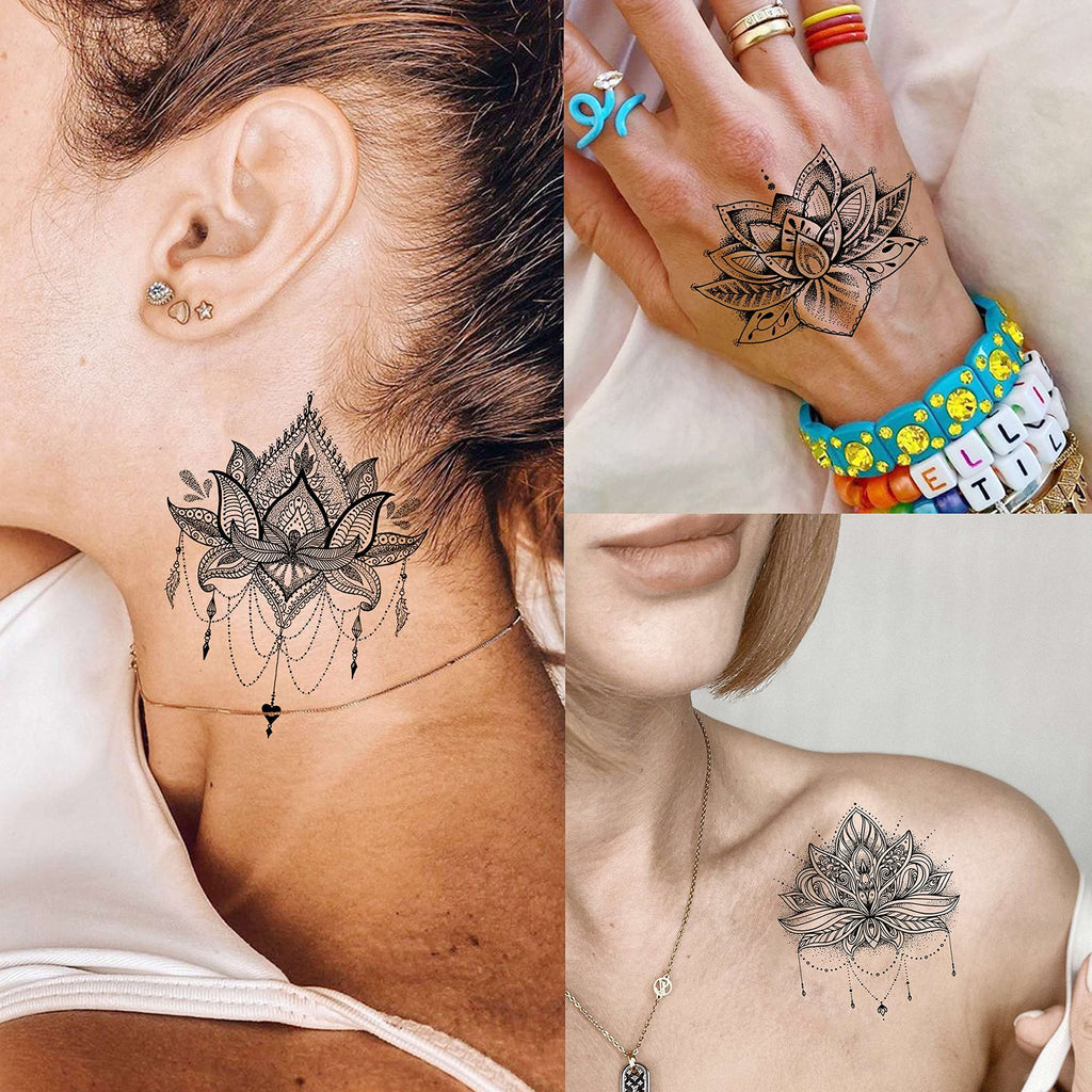 EGMBGM 52 Sheets Tiny Small Temporary Tattoos For Kids Boys Girls, Tribal Animals Butterfly Anchor Compass Tattoo Stickers For Men Women, 3D Cute Flower Fake Face Tatoo Kits Sets For Neck Arm Hands