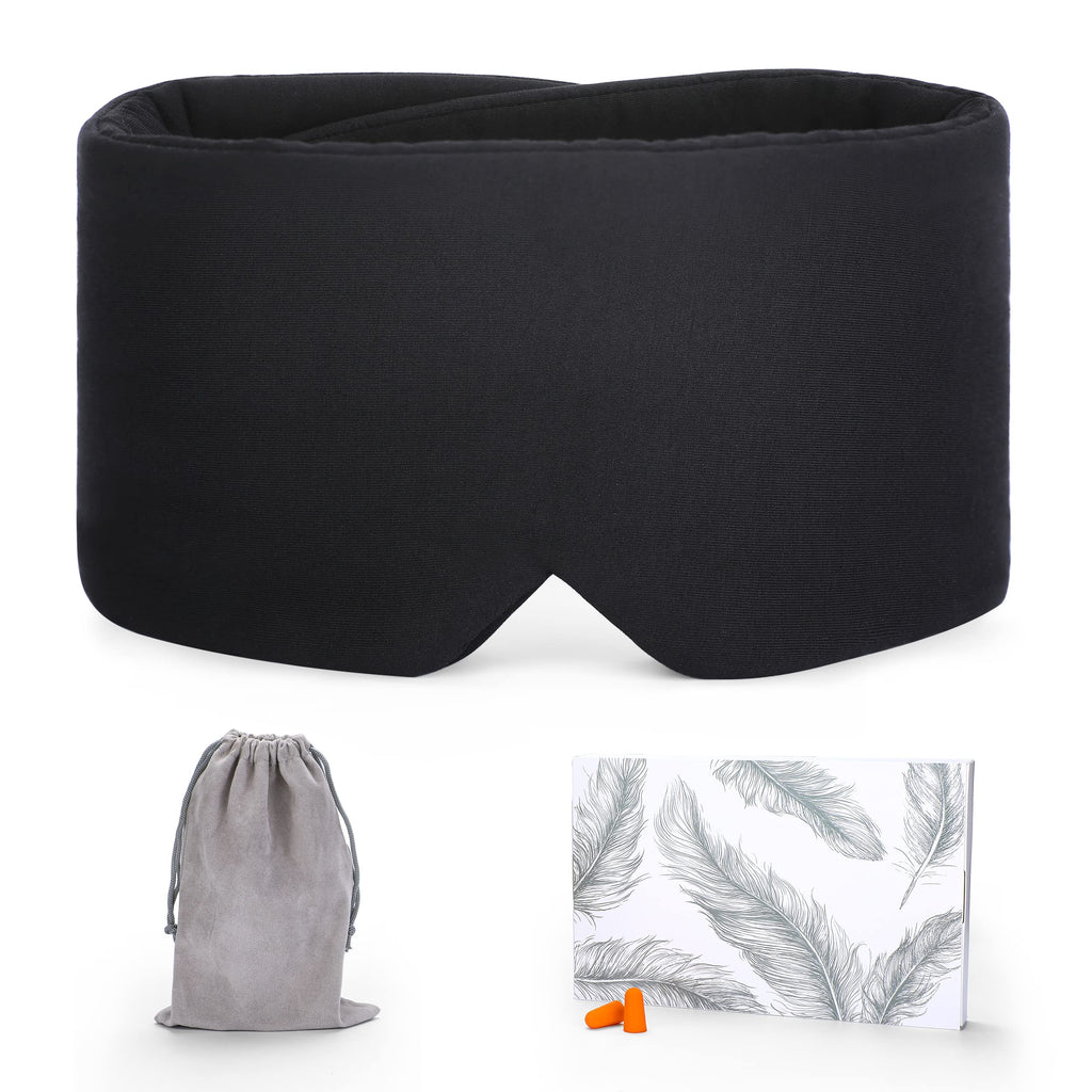 FRESHME Sleep Mask Blackout - Handmade Cotton Sleep Mask for Women Men Eye Mask for Sleeping Black Soft Eye Cover for Sleeping with Adjustable Veclro Breathable Eye Blindfold for Night Nap Travel