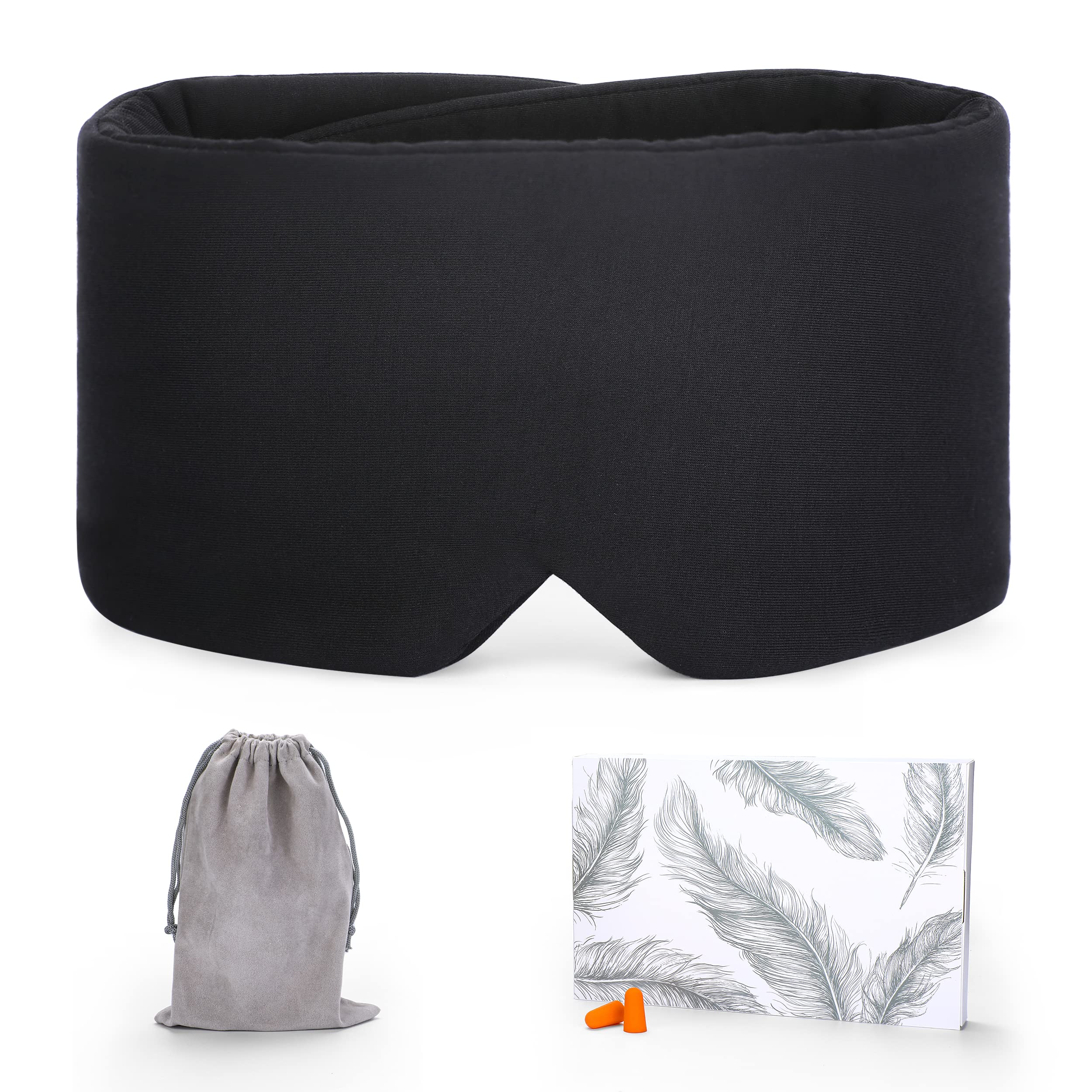 FRESHME Sleep Mask Blackout - Handmade Cotton Sleep Mask for Women Men Eye Mask for Sleeping Black Soft Eye Cover for Sleeping with Adjustable Veclro Breathable Eye Blindfold for Night Nap Travel