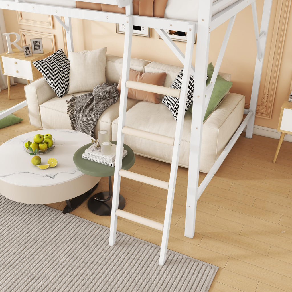 Mirightone Full Size Loft Bed with Stairs, Metal Loft Beds, High Loft Bed Frame with Storage Shelves, Lofted Full Bed with Wardrobe for Kids and Teens, No Box Spring Needed (Black)