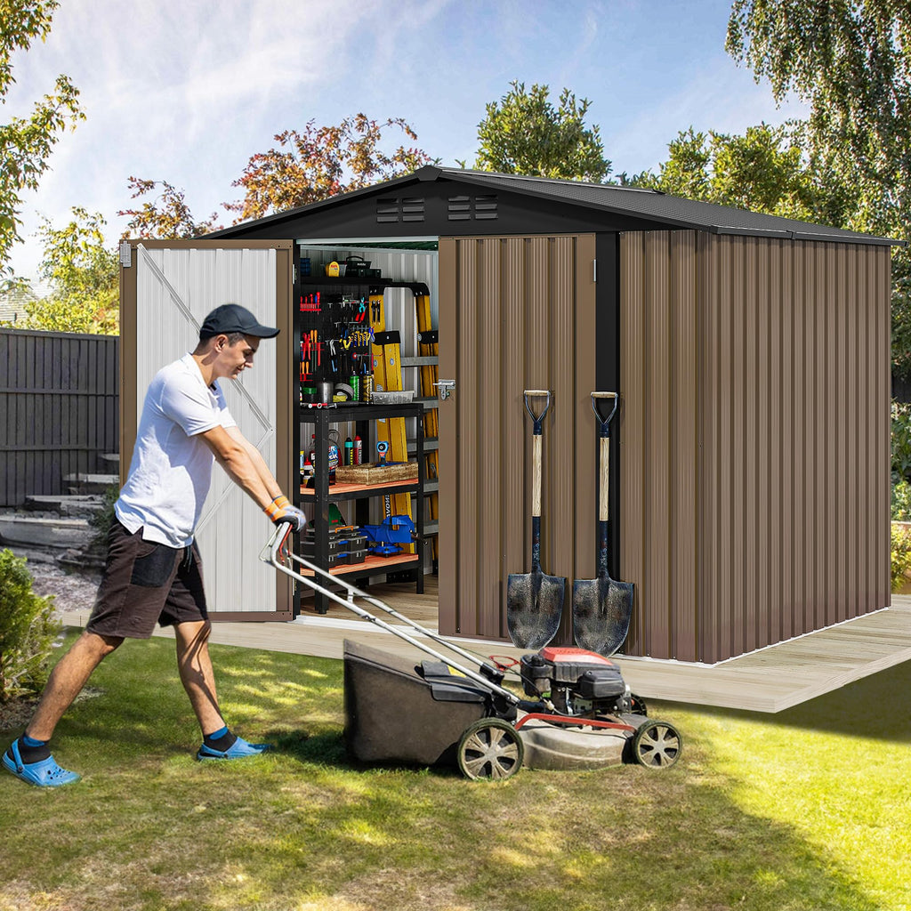 DWVO 6x4ft Outdoor Storage Shed, Lockable Metal Tool Storage Sheds, Waterproof Garden Sheds with Vents for Backyard, Patio, Garage, Lawn, Dark Gray
