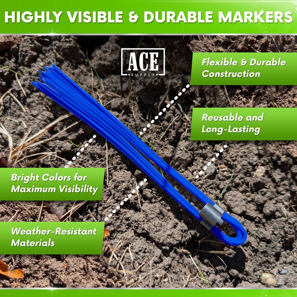 Blue Marking Whiskers With Stakes - 25 Pack - Durable Marking Whisker Set - Use Survey Whiskers As Ground Markers, Construction Markers, Or Trail Markers