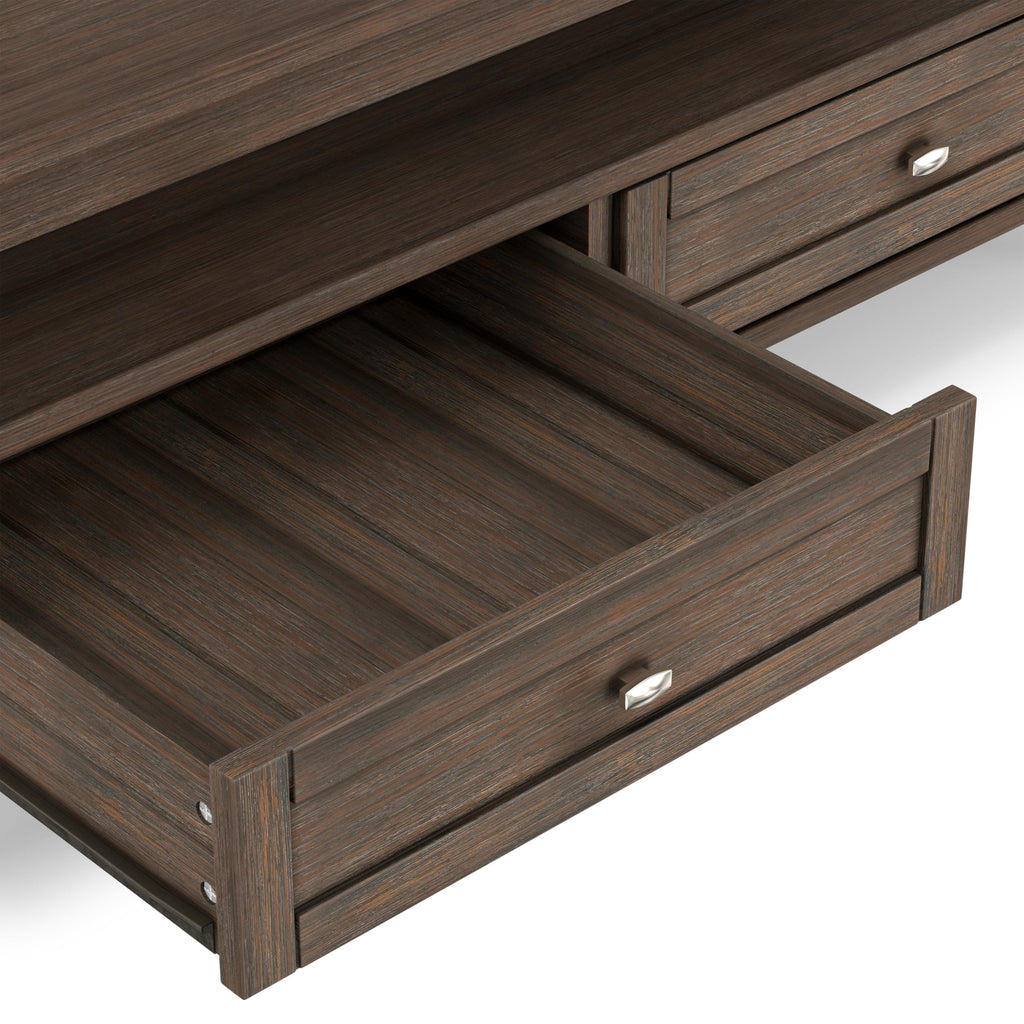SIMPLIHOME Warm Shaker Coffee Table - 48 inch Wide Solid Wood Coffee Table in Black, Transitional Living Room Table with 2 Drawers, Open Shelf, Shaker Fronts and Tapered Legs