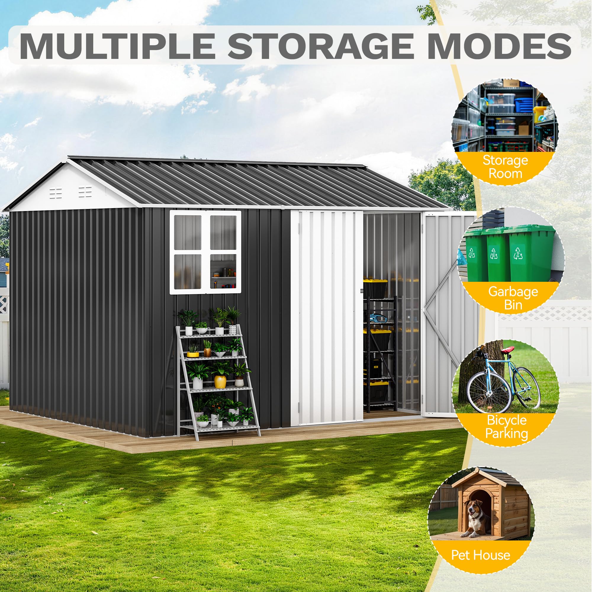 DWVO 6x4ft Outdoor Storage Shed, Lockable Metal Tool Storage Sheds, Waterproof Garden Sheds with Vents for Backyard, Patio, Garage, Lawn, Dark Gray