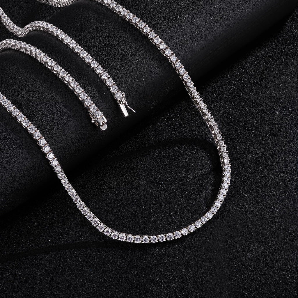 Gemsme 18K White/Yellow Gold Plated 3.0mm Round Cubic Zirconia Classic Tennis Necklace For Women 16-24 Inches