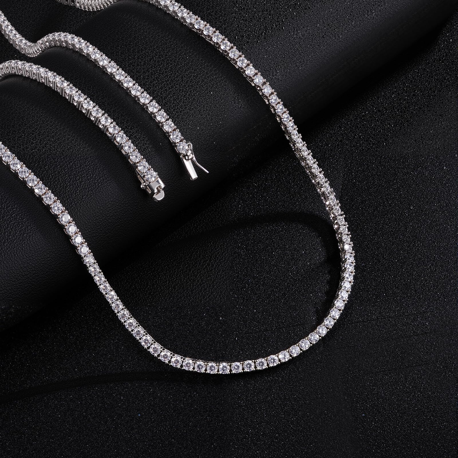 Gemsme 18K White/Yellow Gold Plated 3.0mm Round Cubic Zirconia Classic Tennis Necklace For Women 16-24 Inches