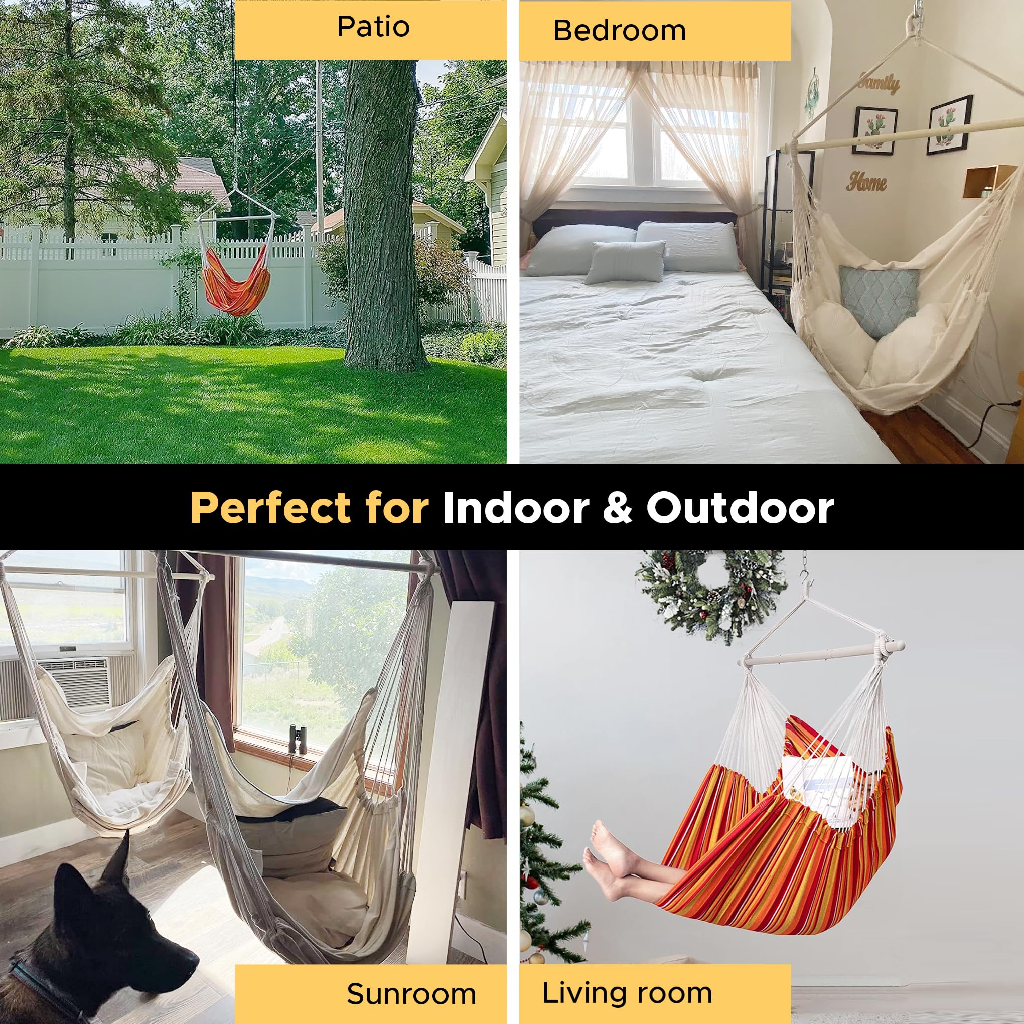 ADVOKAIR Hammock Chair Large 70.9"x47.2", 32% Bigger XXL Hanging Swing Chair with 500lbs Capacity, Heavy Duty Steel Spreader Bar, Extra Roomy Comfort for Adult Indoor Outdoor Bedroom Patio