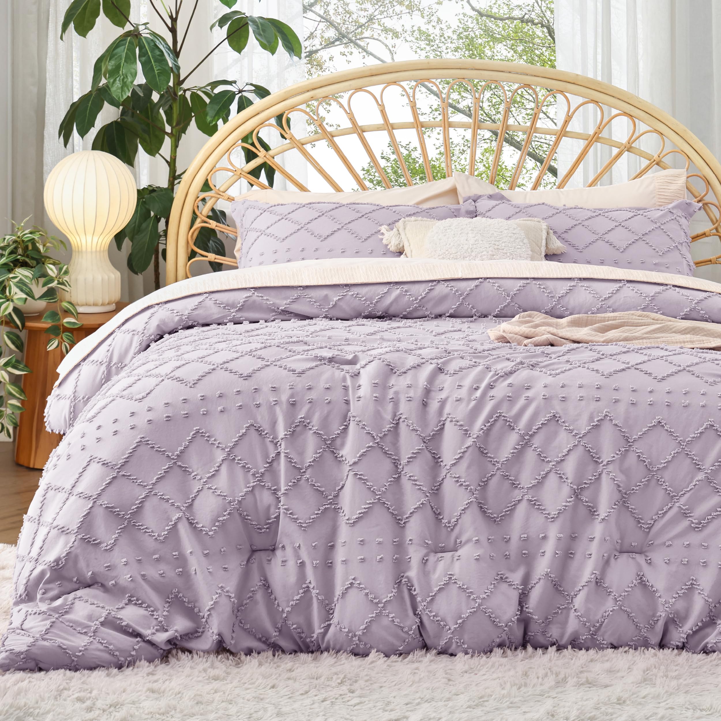 Bedsure Twin Comforter Set - White Boho Twin Comforter, Distressed Vintage Dorm Bedding Set for Kids, 2 Pieces Modern Farmhouse-Style Bed Set, Includes 1 Pillow Sham