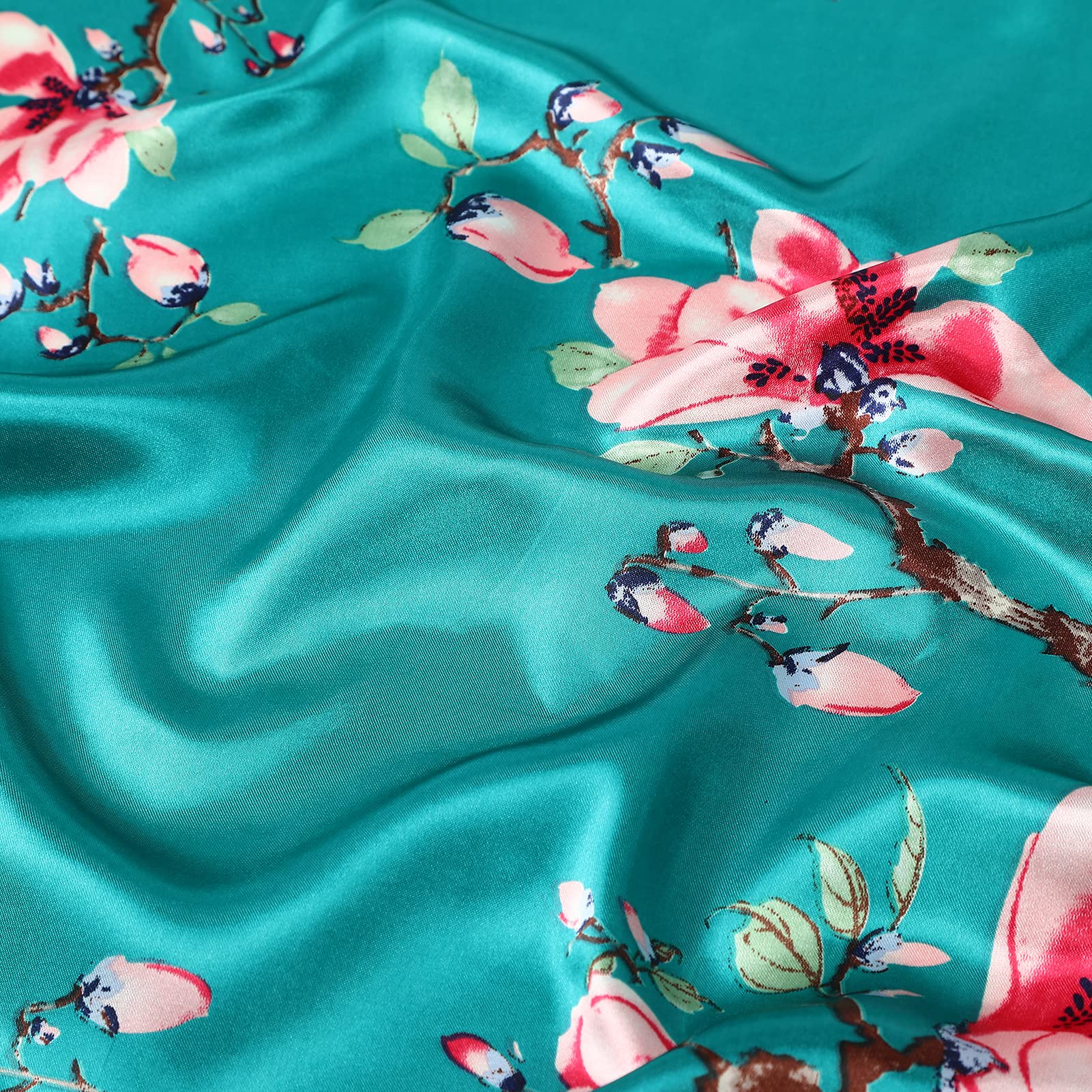 AWAYTR 35” Large Satin Square Head Scarf - 2Pcs Silk Like Floral Head Scarves Square Satin Hair Scarf Bandanas for Women