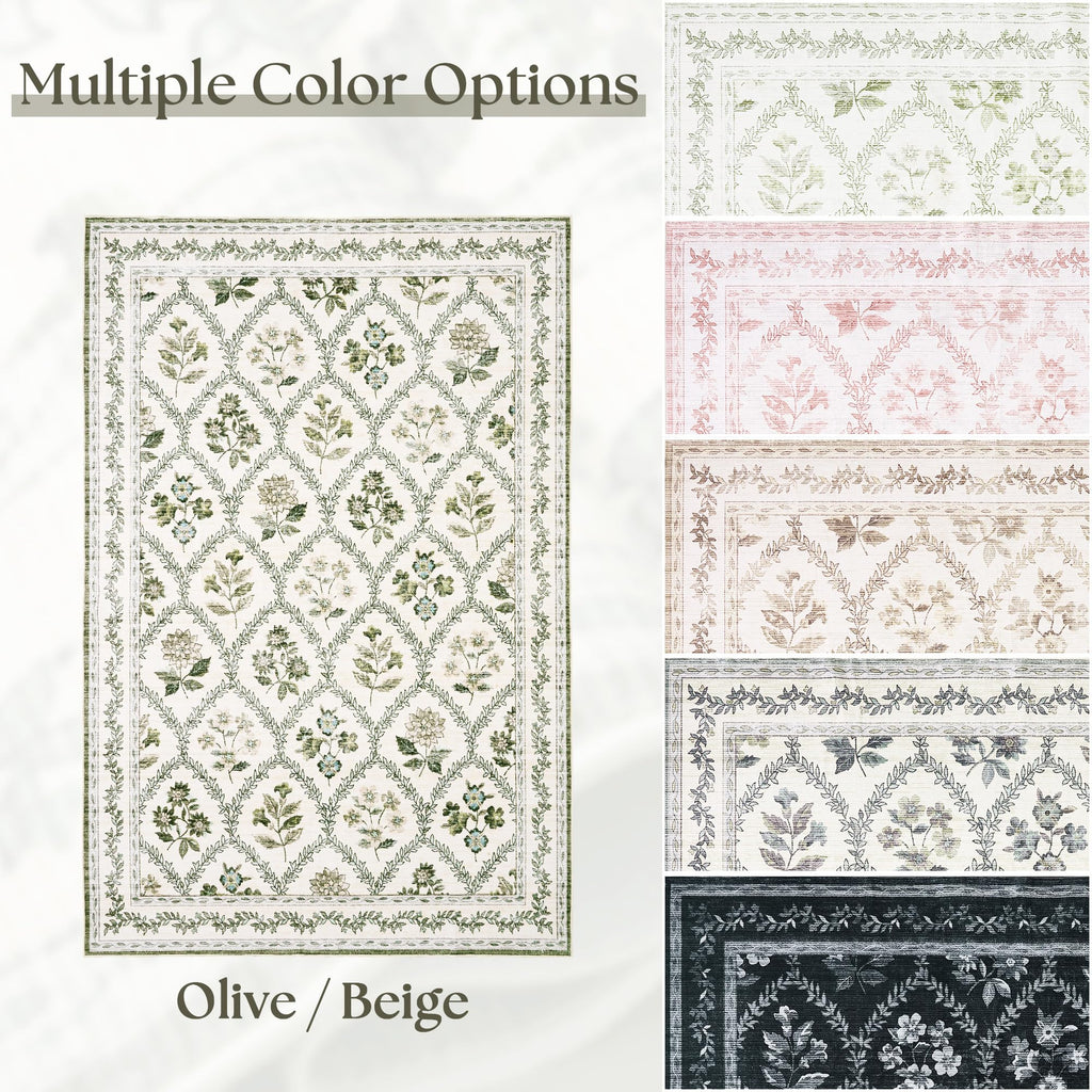 Black Floral Area Rug for Entryway 2x3 Washable Small Rug Low Pile Non Slip Distressed Entry Mat Soft Farmhouse Indoor Entrance Door Mat for Kitchen Bedroom Home Office Black Grey and White