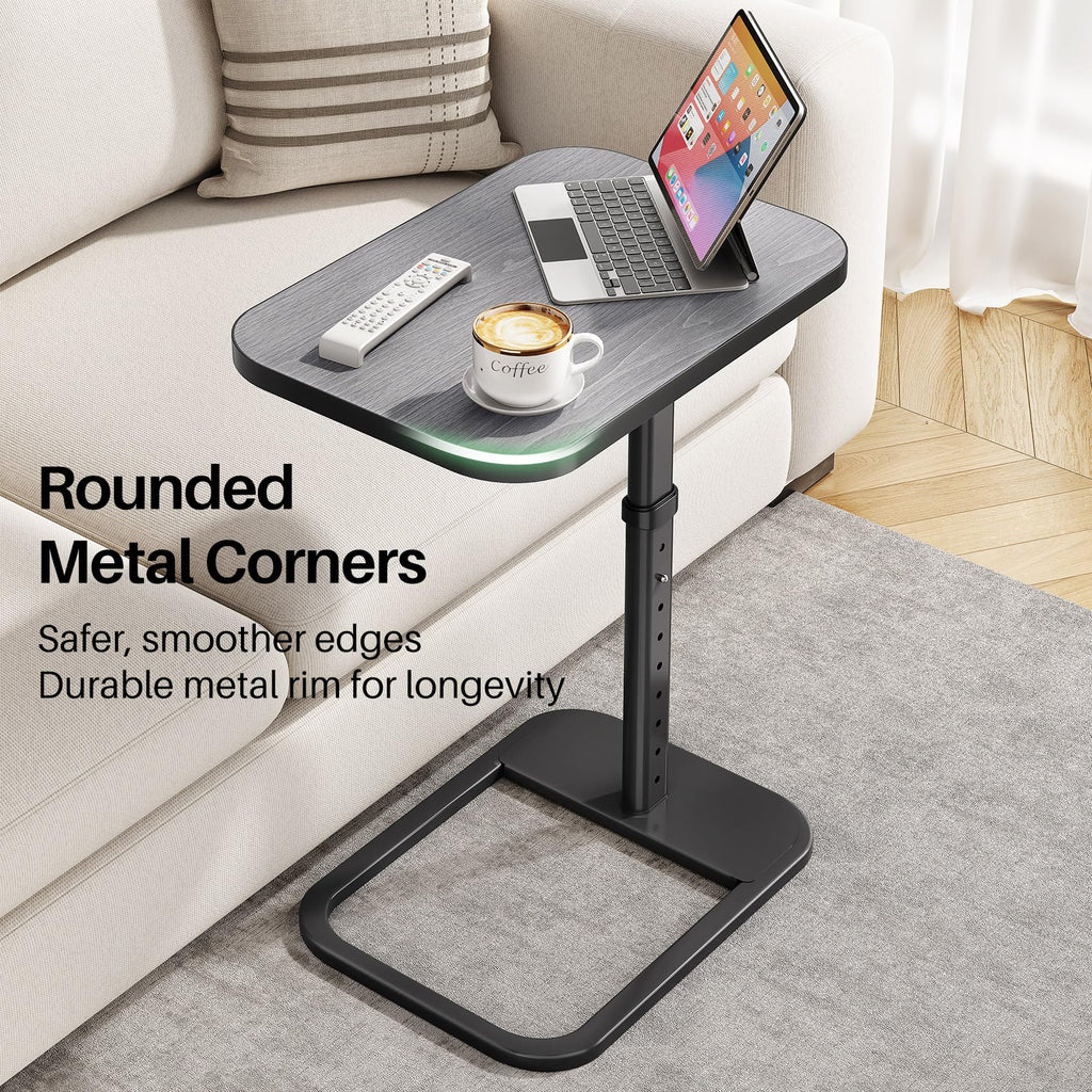 Kitstorack TV Tray Table, Adjustable Height & Rounded Metal Corners, Snack Table for Couch, Sofa, Bed, Chair, Living Room, C Shaped End Side Table for Eating, Dinner or Laptop, Small Spaces, Black