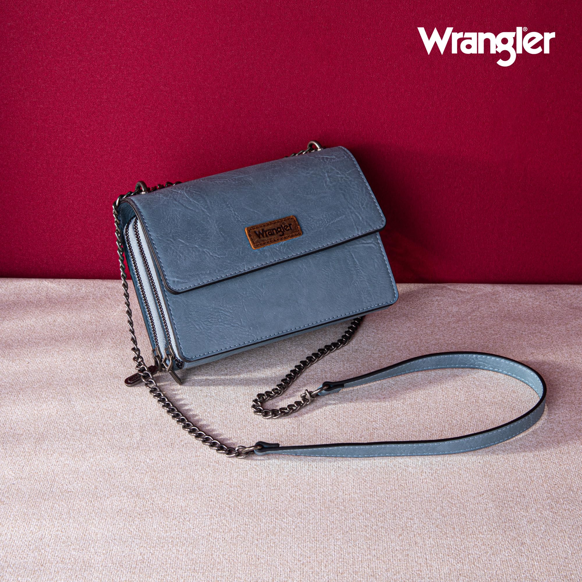 Wrangler Flap Crossbody Purse for Women Shoulder Bag Vintage Wallets with Chain Strap