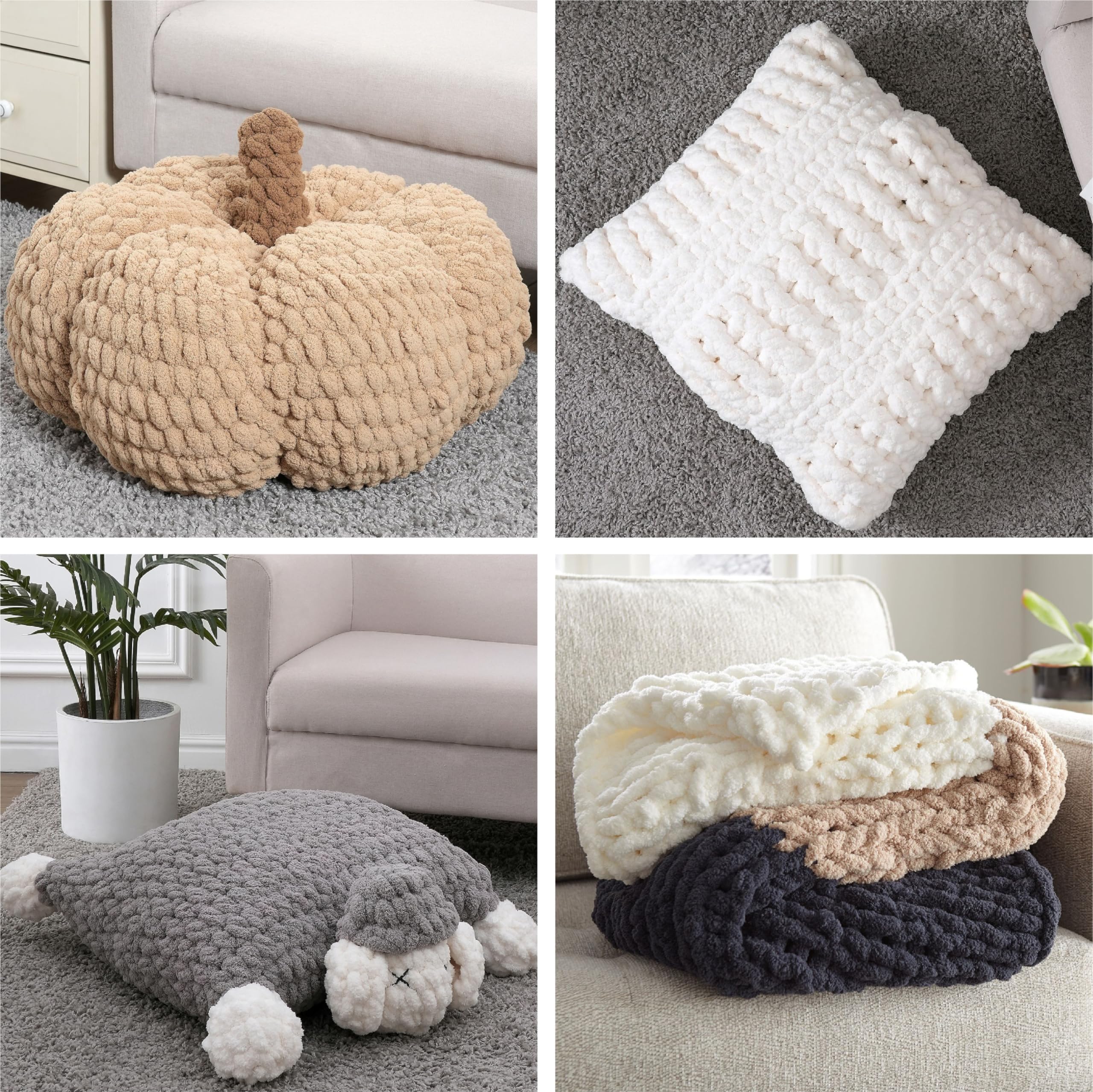 Crafted By Catherine Chunky Chenille Yarn - 2 Pack (8 oz / 227 g, 31.7 Yards Each Skein), Beige, Gauge 7 Jumbo