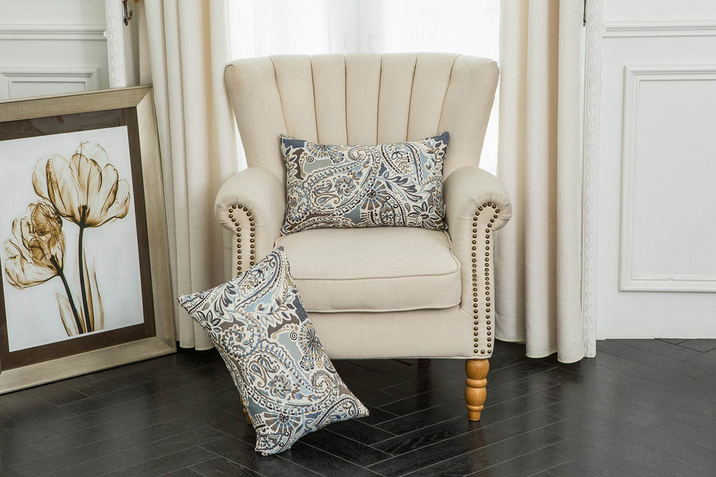 Mika Home Pack of 2 Decorative Pillow Covers Throw Pillow Cases,Paisley Pattern,18X18 Inches,Blue Brown Cream Multicolor