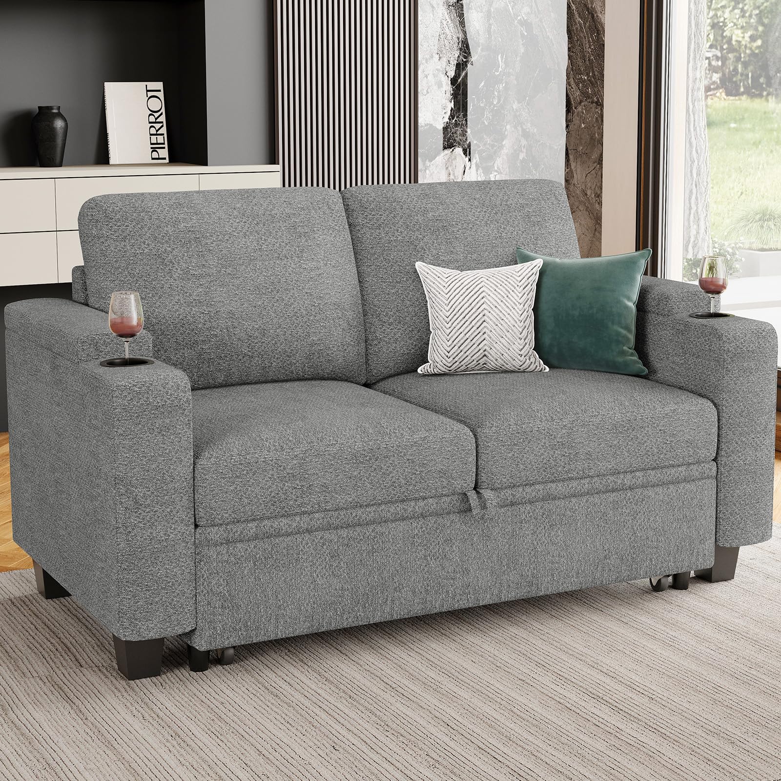Belffin Modular Sectional Sleeper Sofa Bed with Storage Chaise L Shaped Sectional Couches for Living Room Armrest with Cup Holder. White Couch