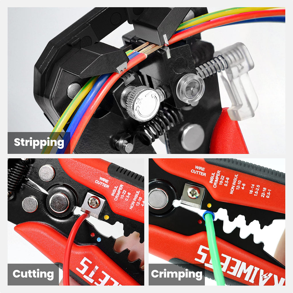 KAIWEETS Self Adjusting Wire Stripper - 3 in 1 Heavy Duty Automatic Wire Stripping Tool | 10-24 AWG Wire Cutter for Electrical Cable Cutting, Crimping Tool