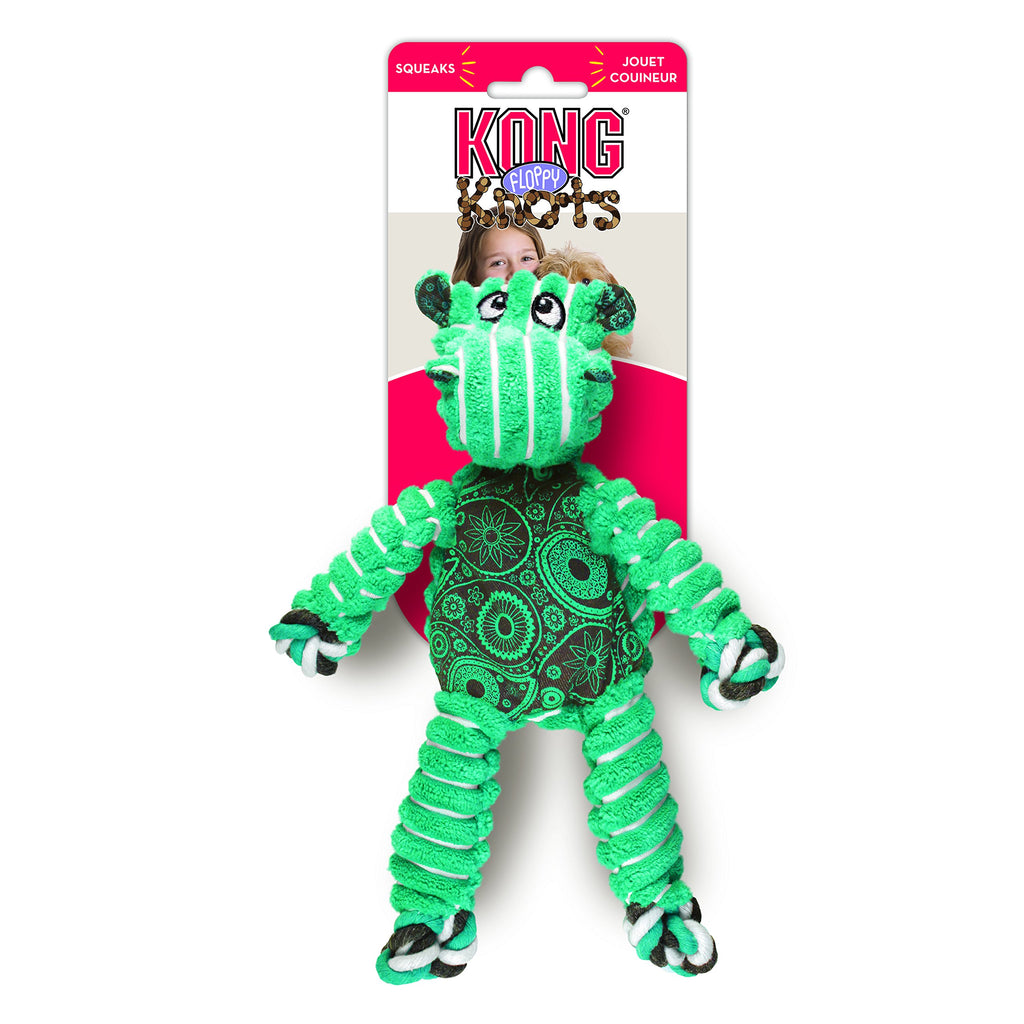 KONG Floppy Knots - Durable No‑Stuffing Squeaky Rope & Plush Dog Toy - for Teething, Playing (Bunny, Small/Medium)