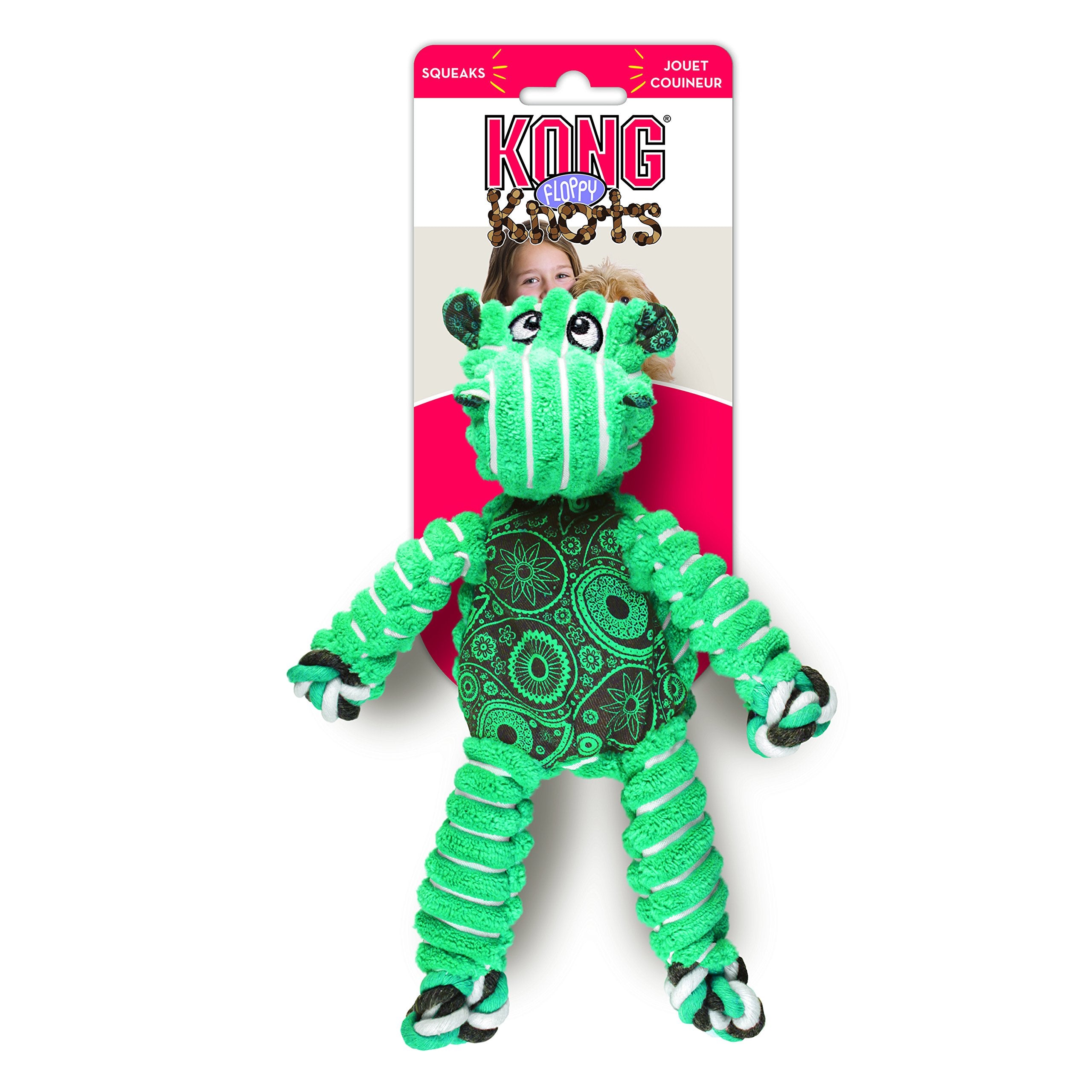KONG Floppy Knots - Durable No‑Stuffing Squeaky Rope & Plush Dog Toy - for Teething, Playing (Bunny, Small/Medium)