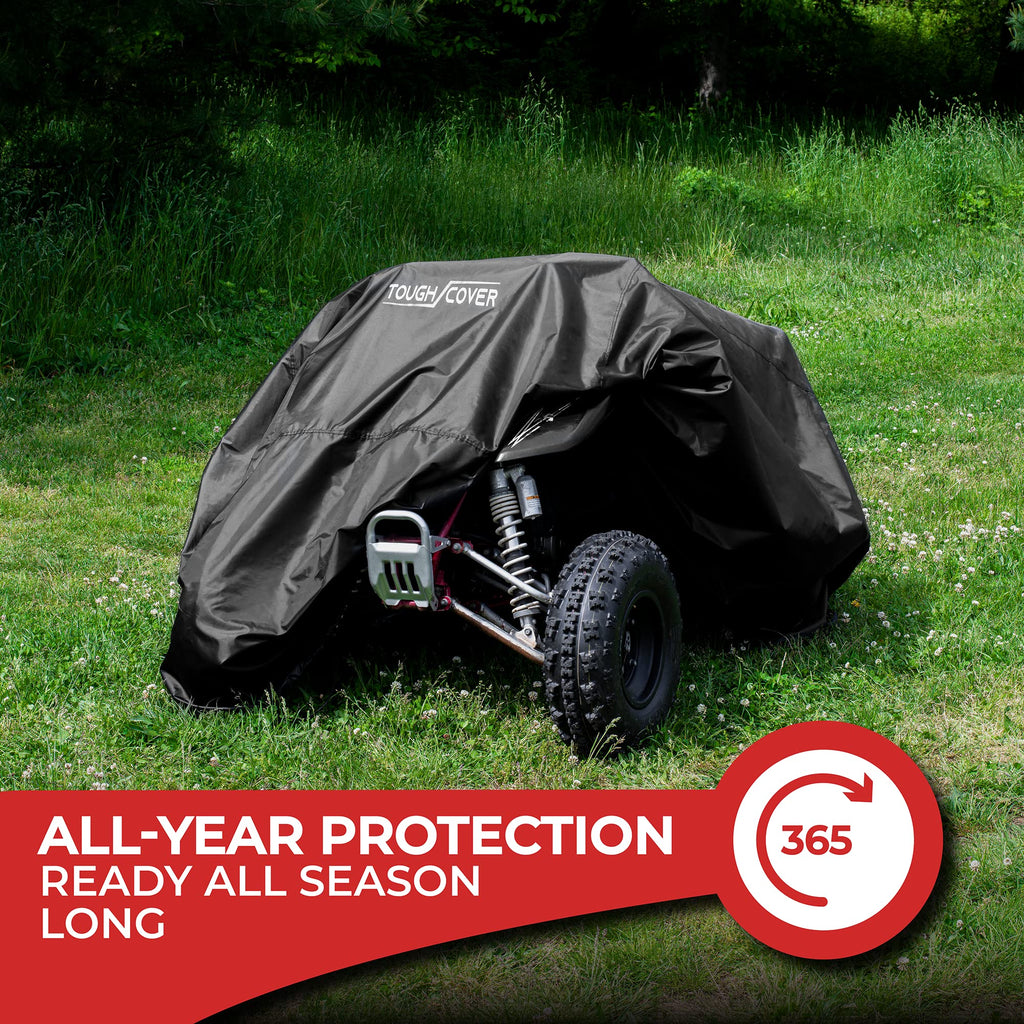 Tough Cover Basic Edition ATV Cover, Heavy Duty 210D Marine Grade Fabric, Quad Cover for Kawasaki, Honda, Polaris, Yamaha, and More. Protection Against Water, Wind, UV. 4 Wheeler Accessories (Black)