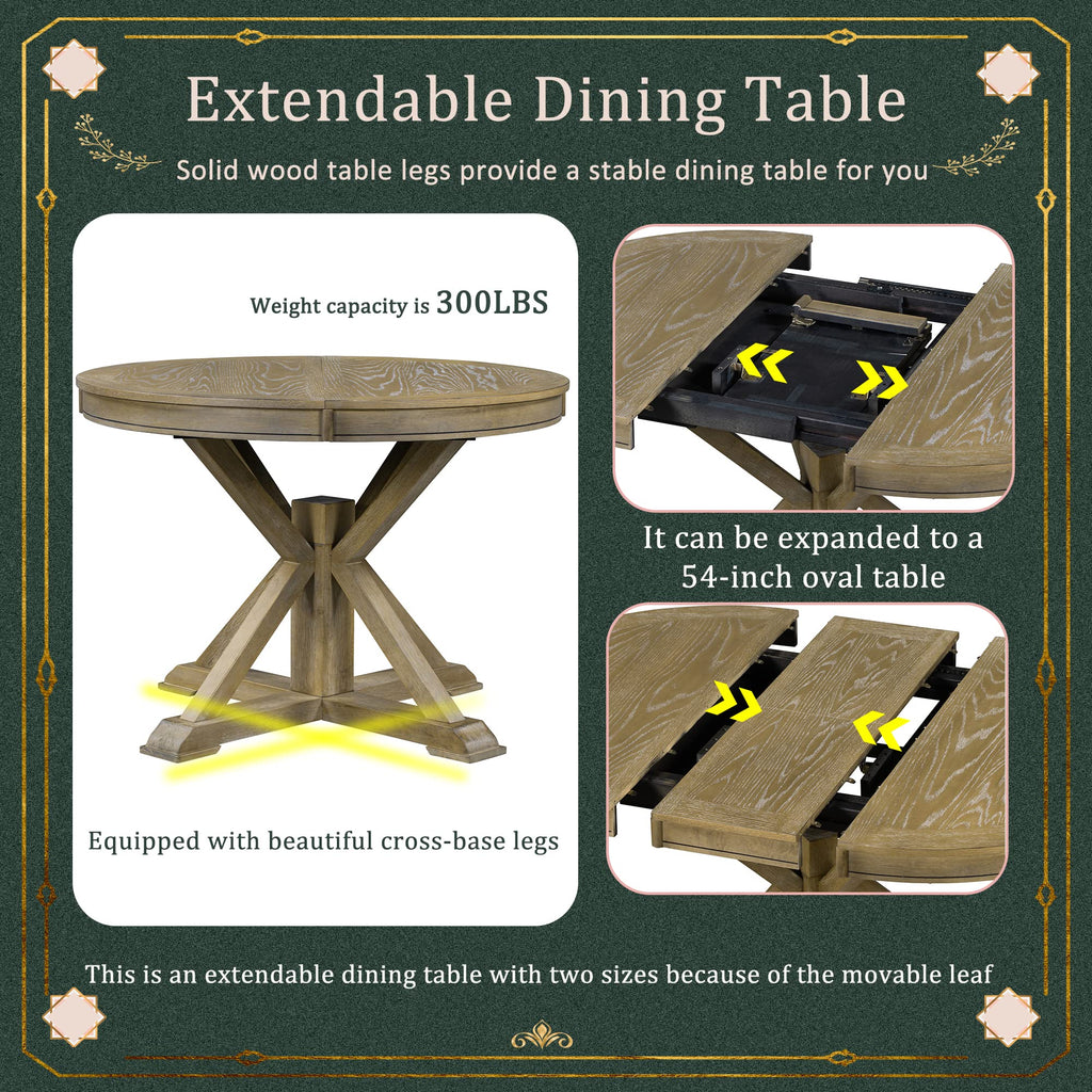 LUMISOL Round Dining Table for 4-6 People, 41"-57" Extendable Kitchen Table with 16" Removable Leaf for Small Places, Kitchen, Dining Room, Espresso