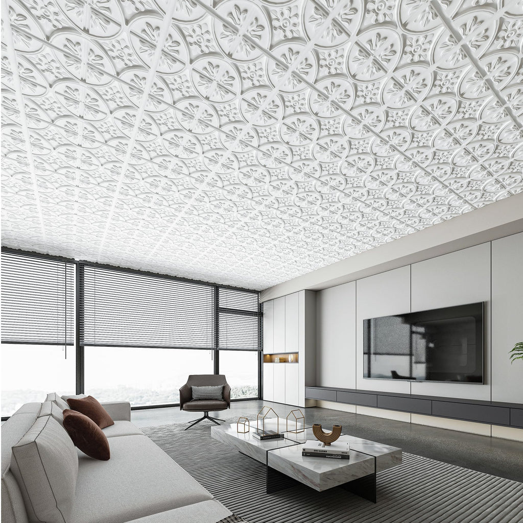 Art3d Drop Ceiling Tiles 24x24in. (12-Pack, 48 Sq.ft), Wainscoting Panels Glue Up 2ft x 2ft for Interior Décor in Living Room, Bedroom & Office, Star Black