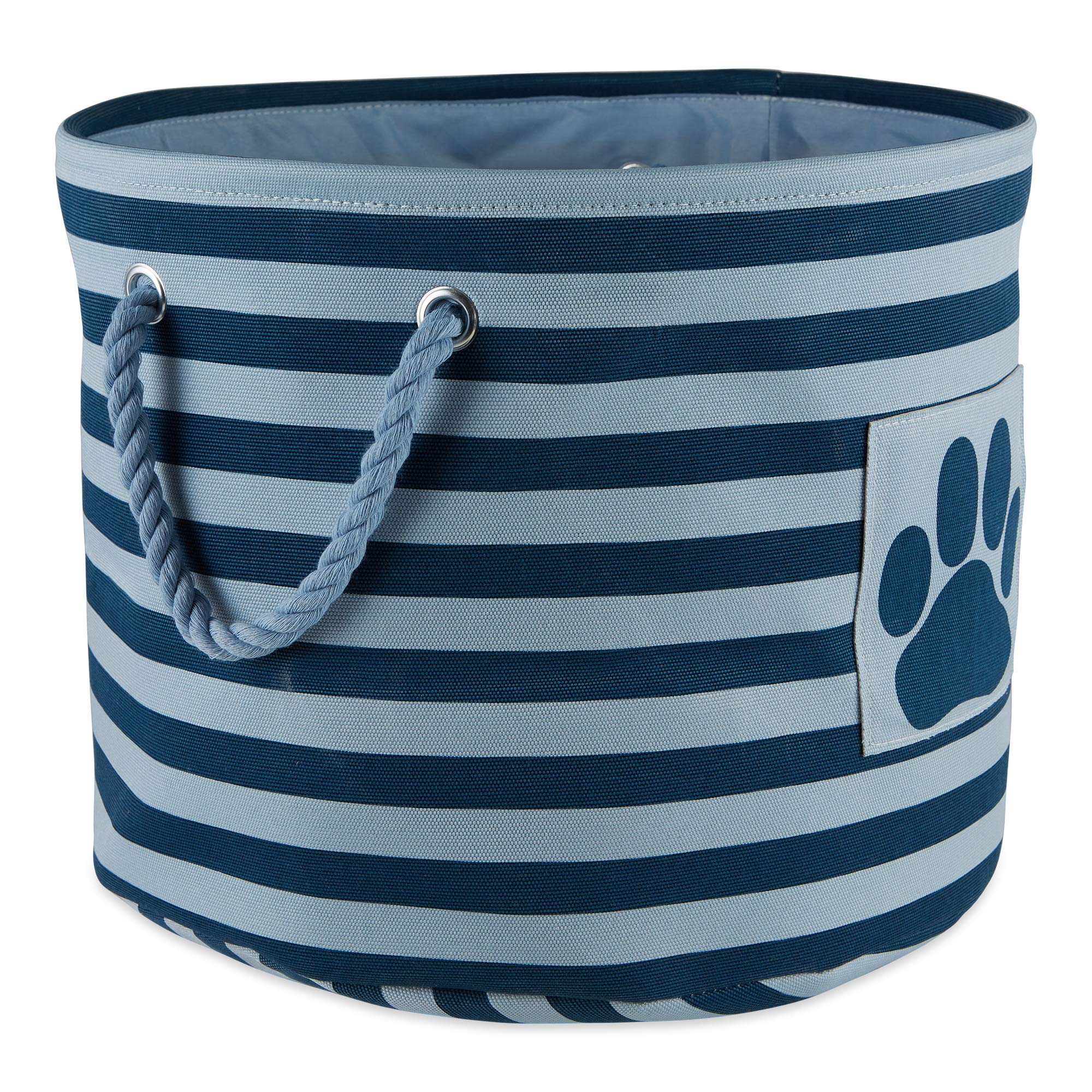 Bone Dry Pet Storage Collection Striped Paw Patch Bin, Aqua, Small Rectangle