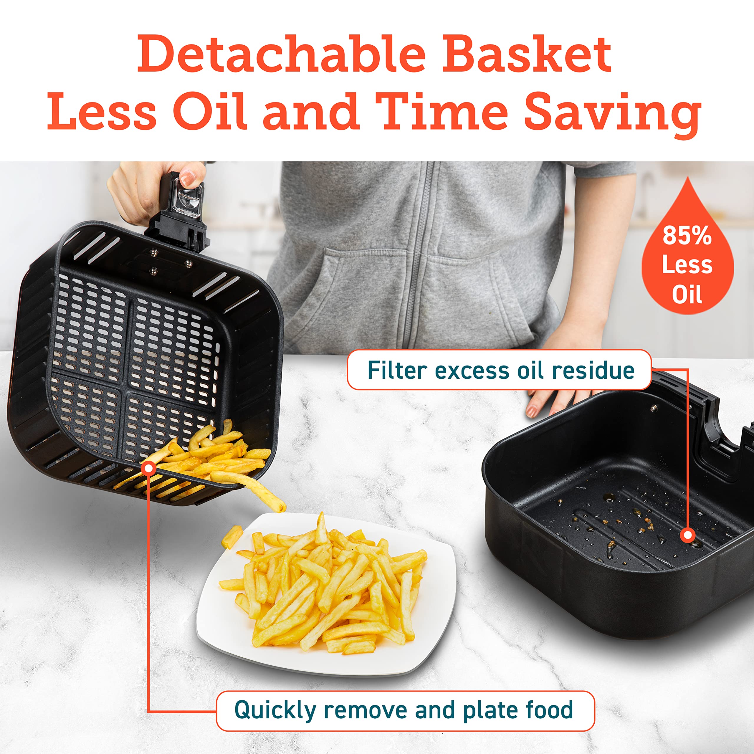 Cosori 12-in-1 Air Fryer 5.8QT, Toast, Bake, Nutrition Facts for 100+ In-App Recipes, AdaptIQ Tech Fast Cook, for Main & Side Dishes, Snacks, Leftovers, Detachable Square Basket, Dishwasher Safe