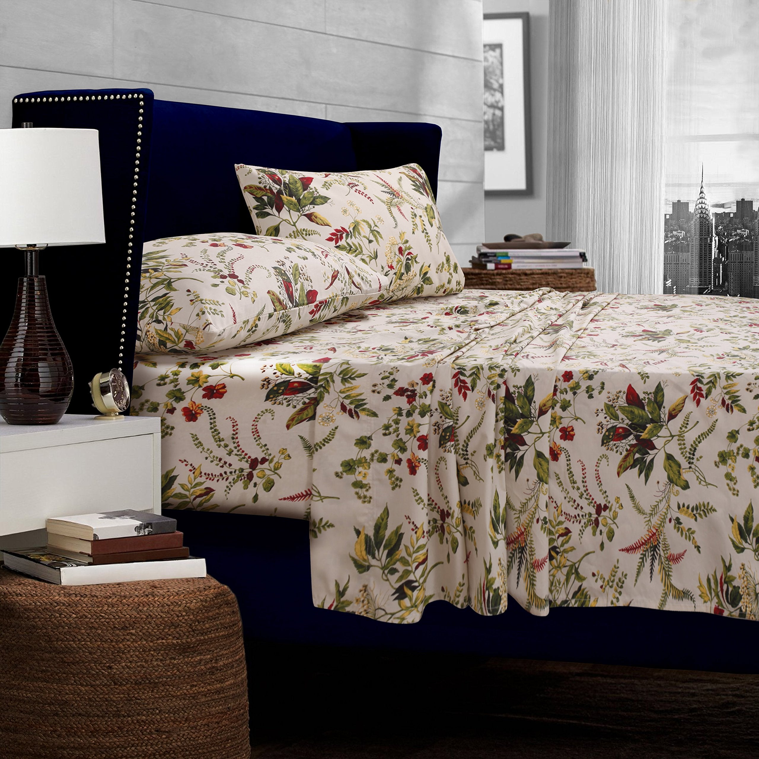 Tribeca Living 1000 Thread Count Egyptian Cotton Sheets King Size - Silky Smooth Sateen Weave for Luxurious Sleep - 22 Inch Deep Pocket 4-Piece Set in Classic Blue