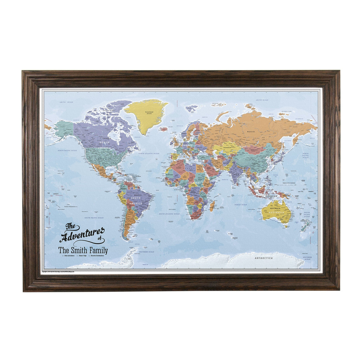 Personalized Canvas Rolled Poster World Map Wall Art with Pins – Large 24" x 36" Blue Oceans Map of the World – Push Pin Travel Decor for Home or Office