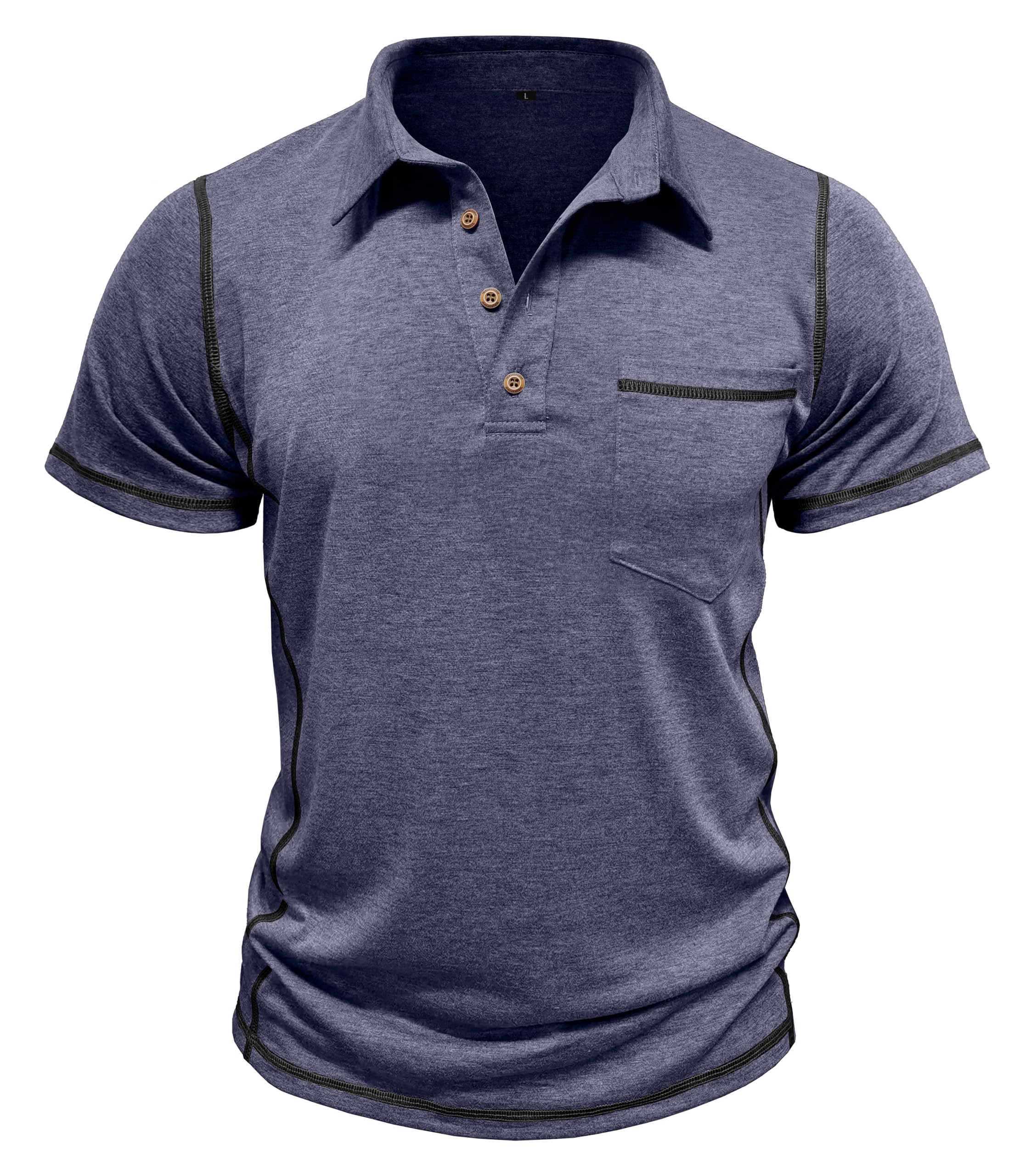 Men's Casual Long Sleeve Polo Shirts Collared Button Cotton T-Shirt Classic Stylish Golf Shirt with Pocket