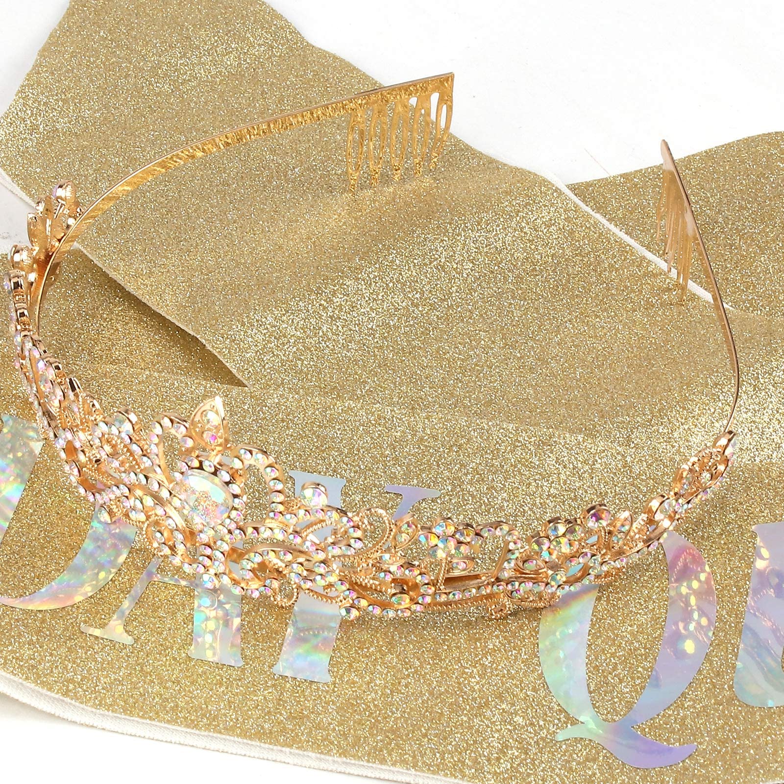 COCIDE Birthday Silver Tiara and Crowns Kit - Silver Tiara, Crown, Sash, Rhinestone Headband, Glitter Sash for Women & Girls Birthday Party Decorations