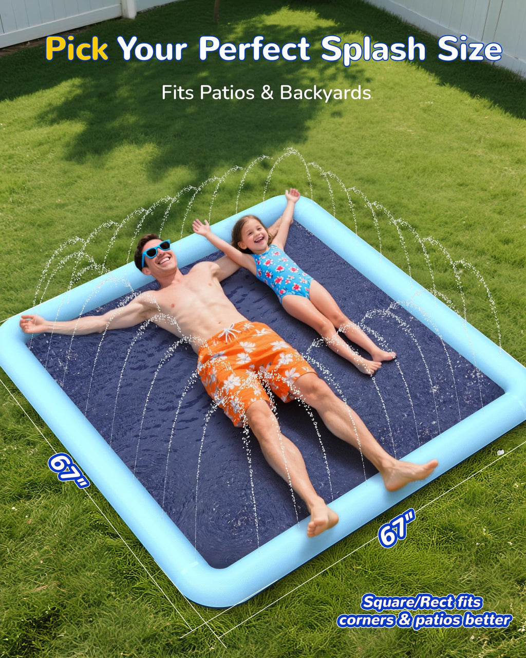 VISTOP 67" Non-Slip Splash Pad for Kids and Dogs, Thickened Sprinkler Pool for Toddlers, Outdoor Backyard Water Toys, Fun Fountain Play Mat for Babies, Children & Pets Blue