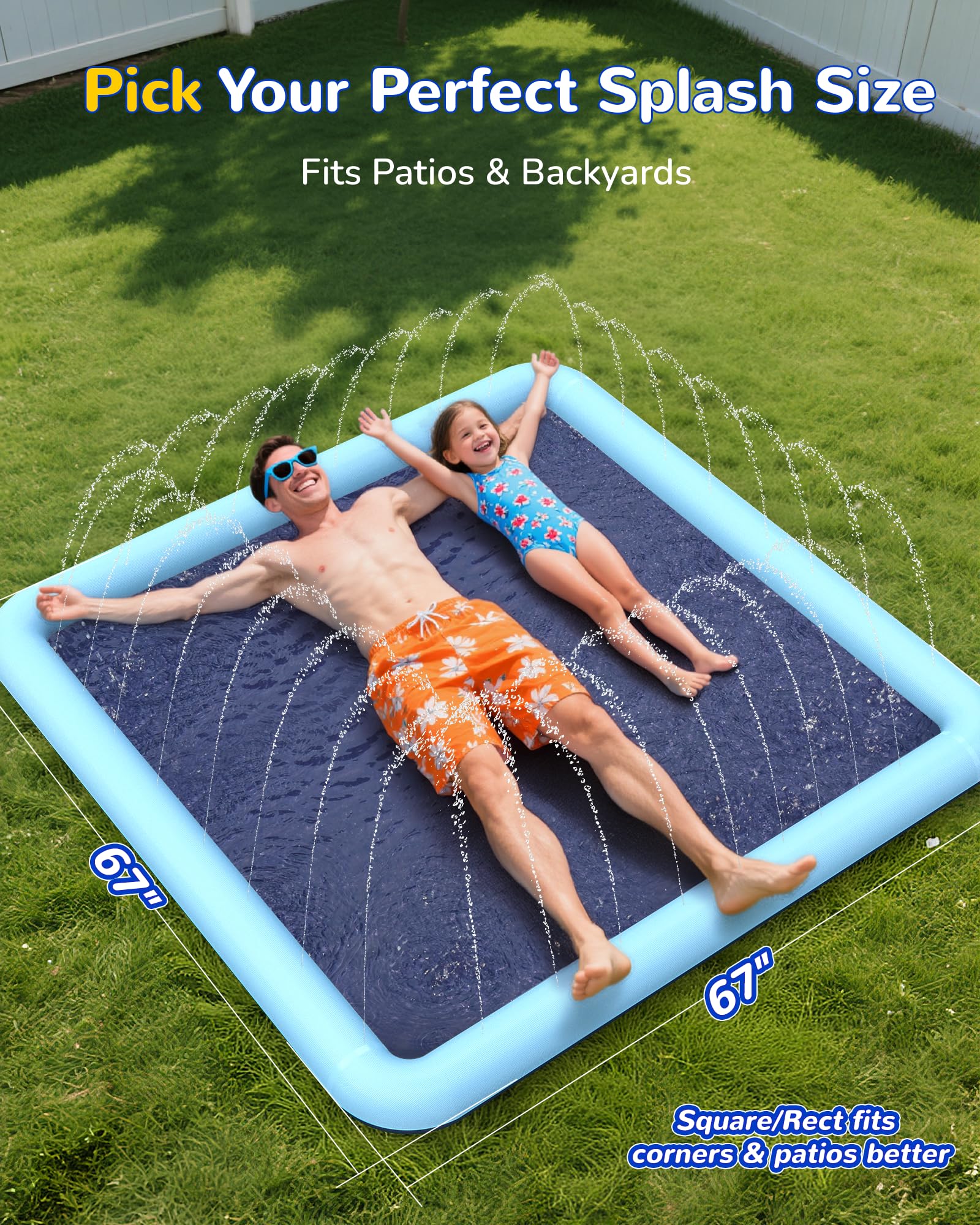 VISTOP 67" Non-Slip Splash Pad for Kids and Dogs, Thickened Sprinkler Pool for Toddlers, Outdoor Backyard Water Toys, Fun Fountain Play Mat for Babies, Children & Pets Blue