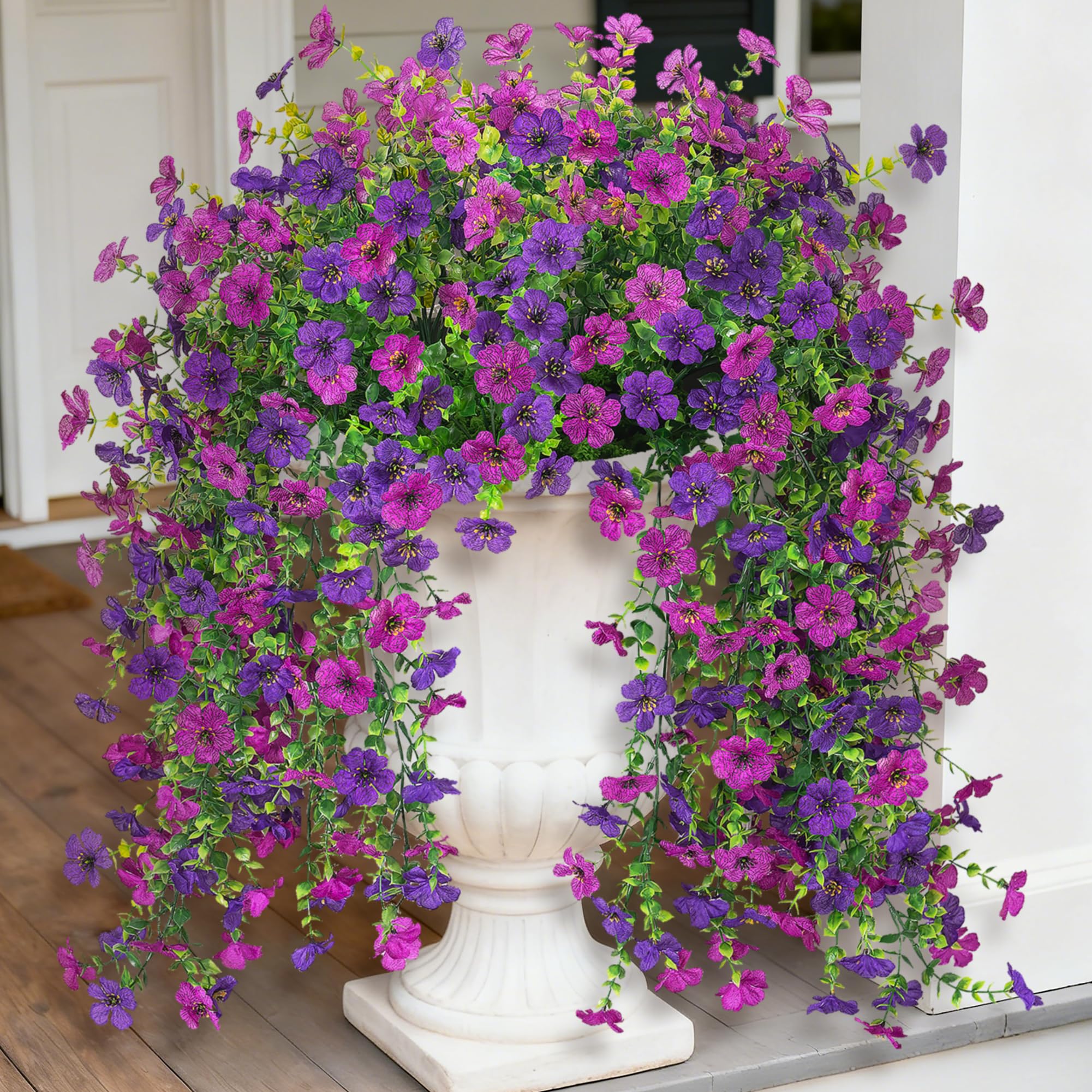 Ammyoo Artificial Hanging Flowers for Outdoors Faux Plants Spring Summer Decoration, 2 Pack Silk Colorful Daisy Realistic Fake Outdoor Flowers UV Resistant Porch Patio Window Yard Decor(Blue)