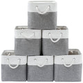 MidmmVick 13 x 13 Inch Cube Storage Bins, 6 Pack Extra Large Collapsible Fabric Storage Bin with Ropes, Foldable Storage Cubes for Home (White & Beige-13"x13"x13")