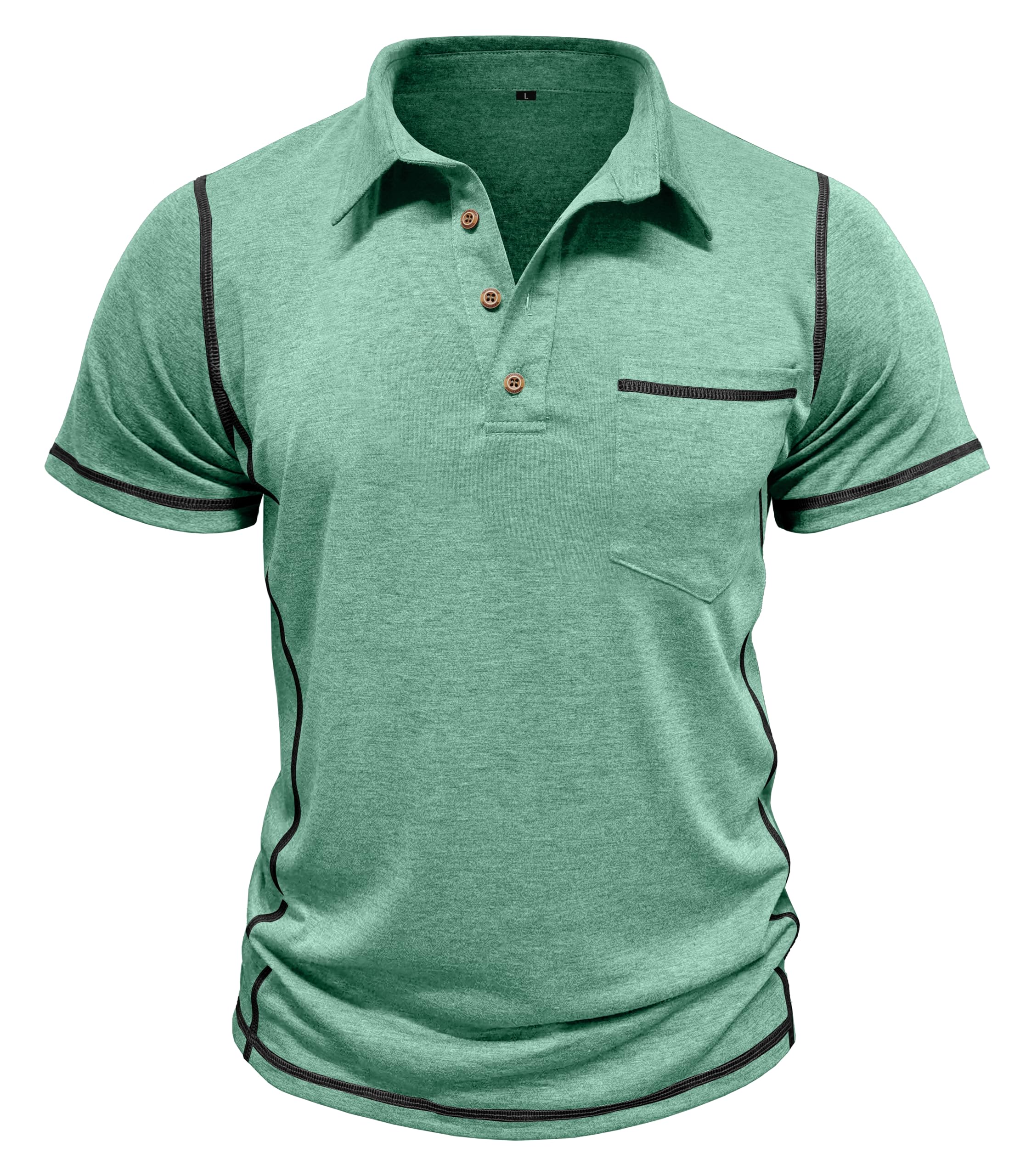 Men's Casual Long Sleeve Polo Shirts Collared Button Cotton T-Shirt Classic Stylish Golf Shirt with Pocket